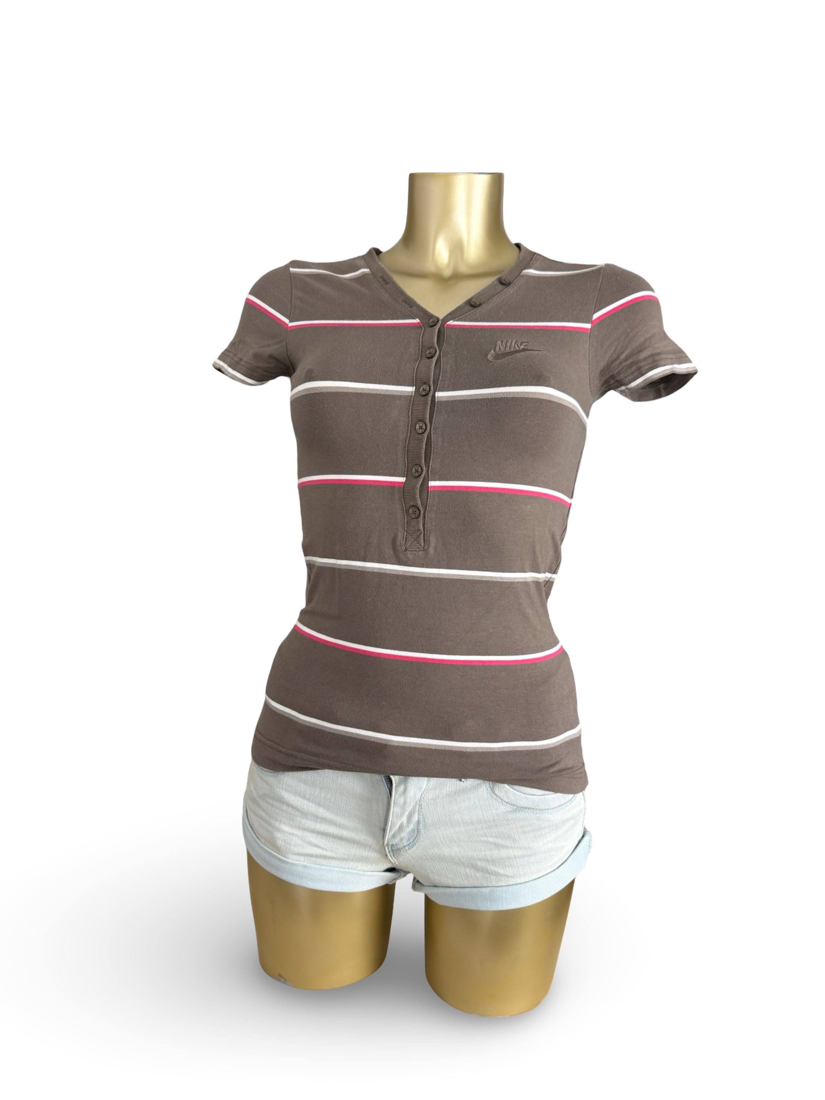 Brown striped polo tee (M)
