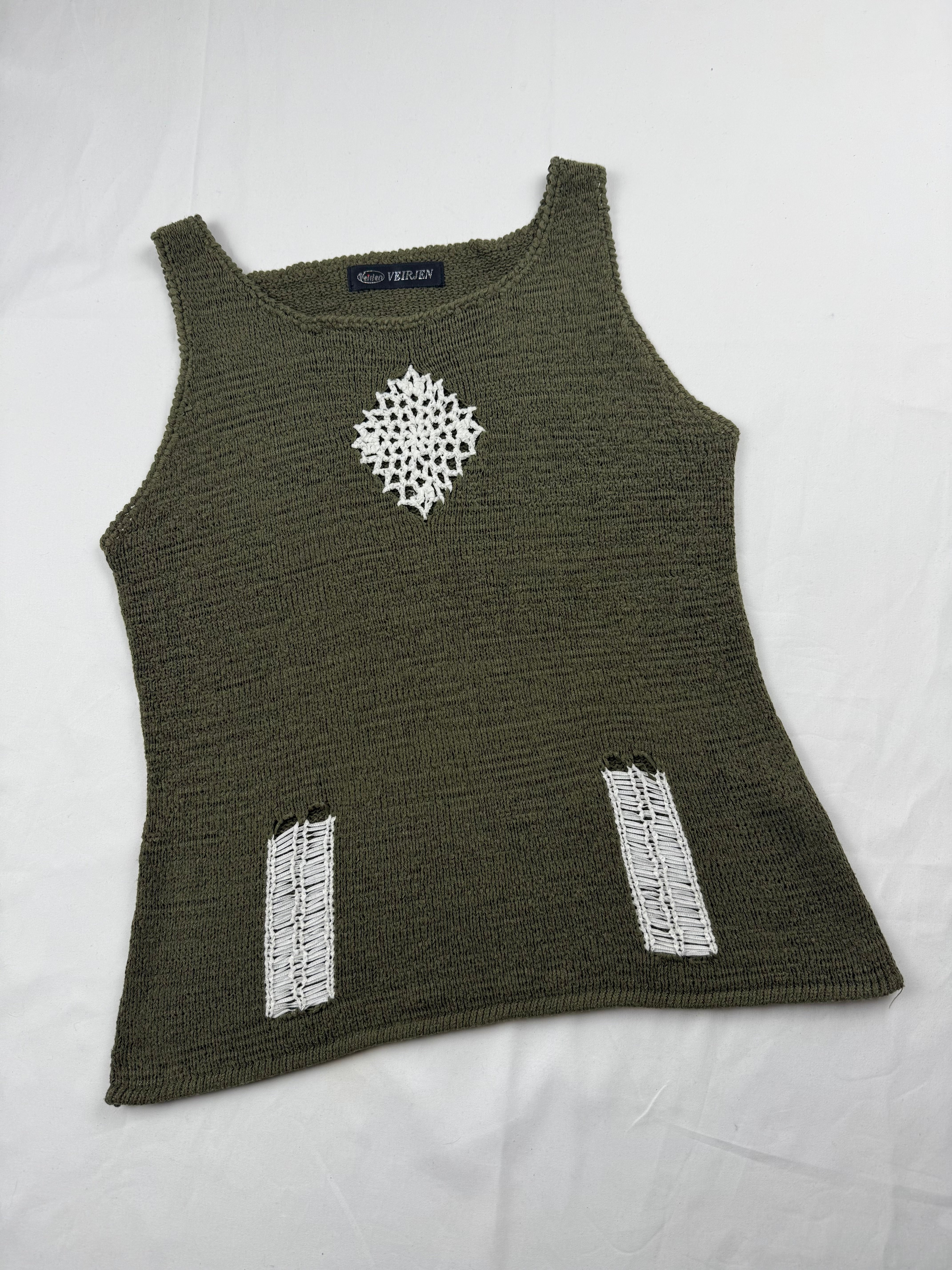 Khaki crochet knitted  top (S/M)