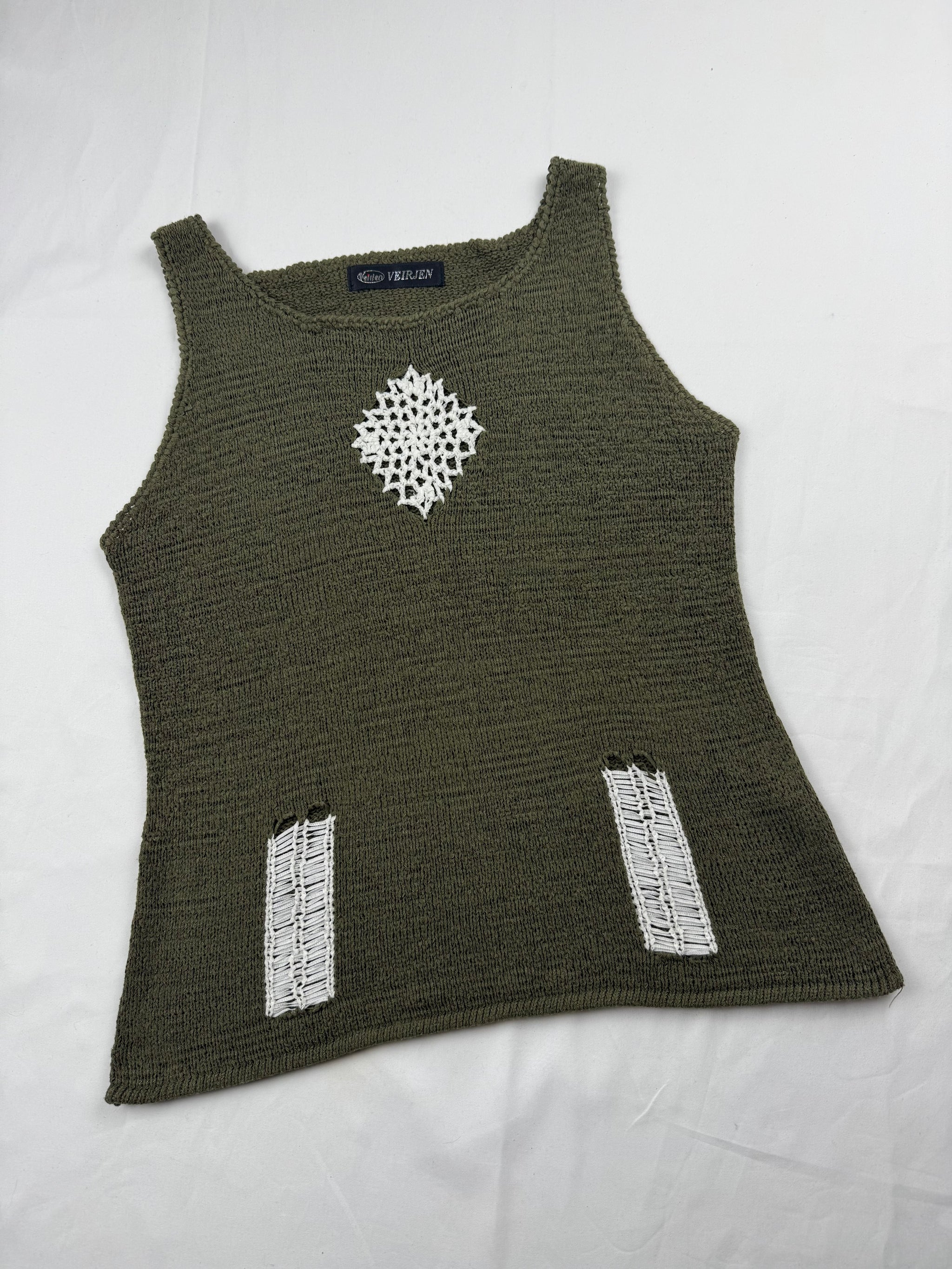 Khaki crochet knitted  top (S/M)