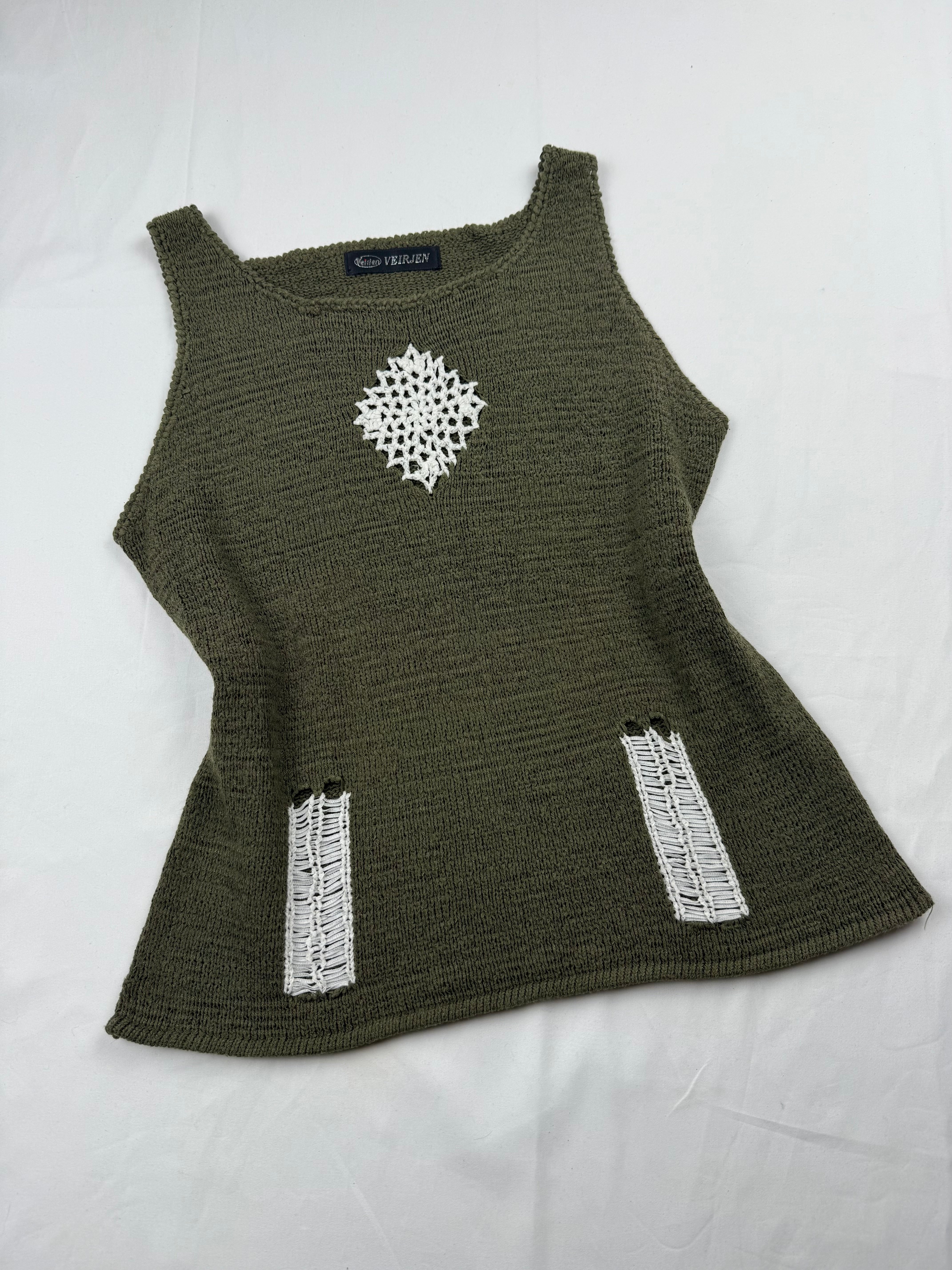 Khaki crochet knitted  top (S/M)