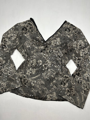 Khaki pearls flared long sleeves top (M/L)