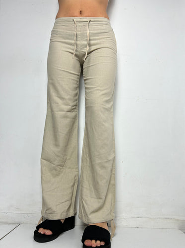 Beige linen  low waist baggy pants (S)