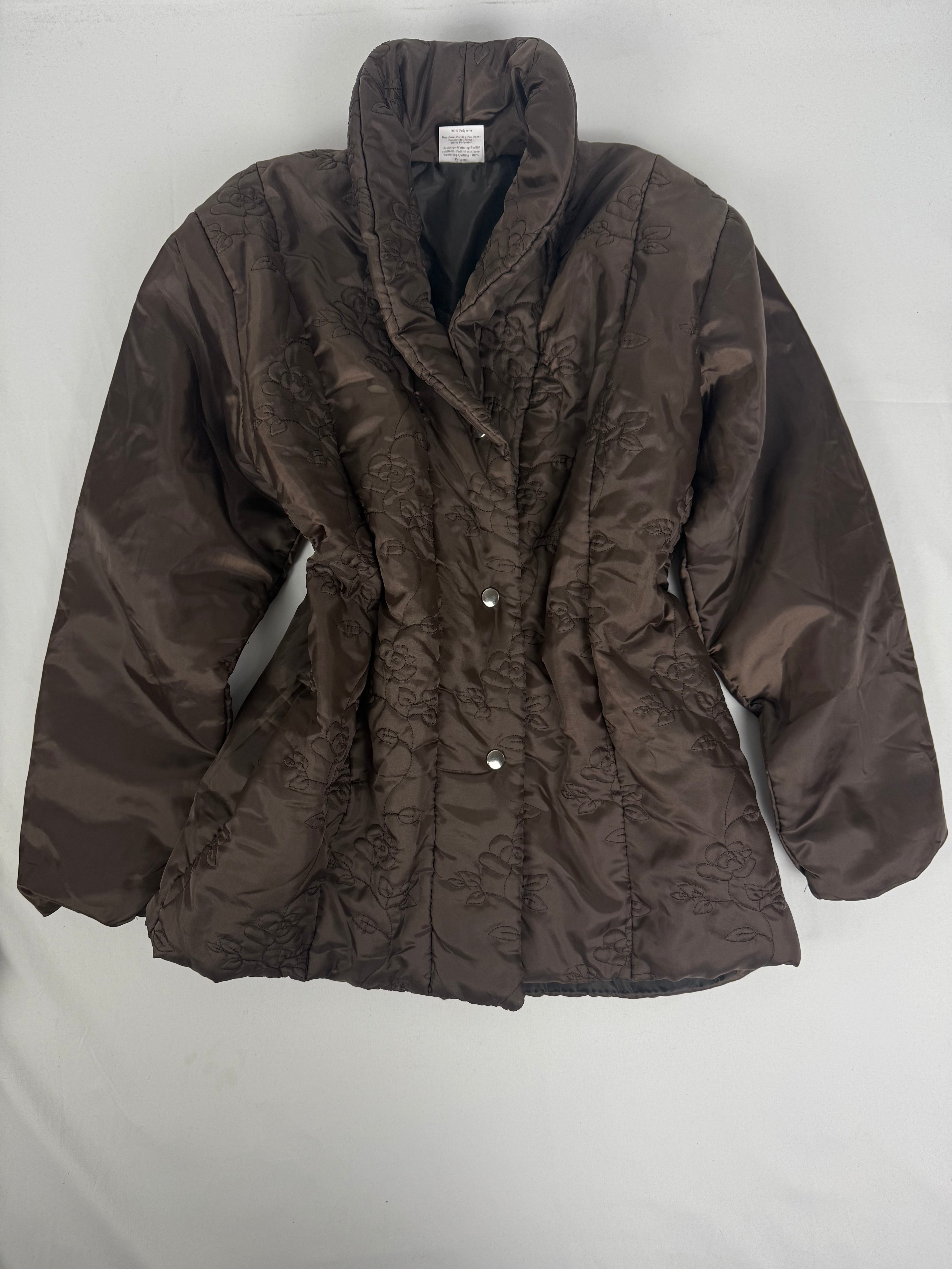 Brown lightweight embroidered puffer jacket (XL)