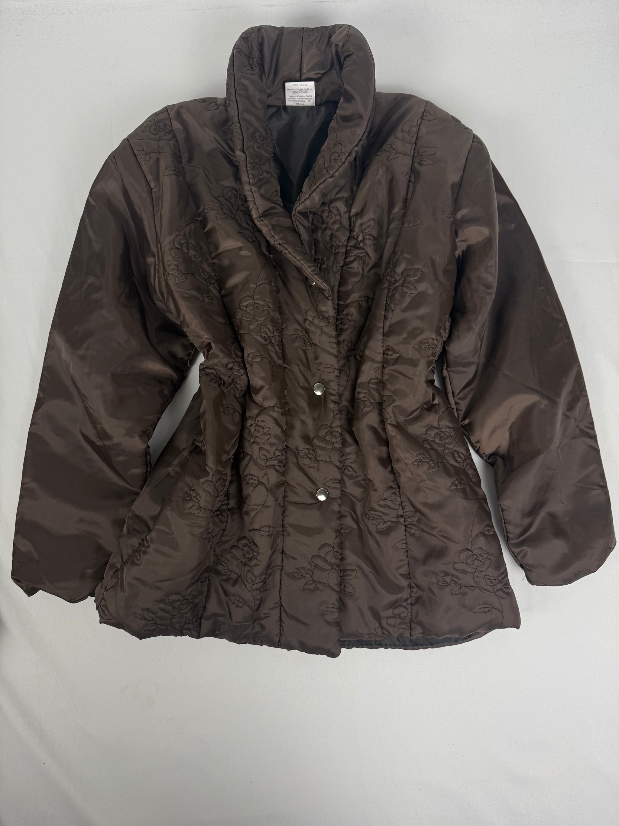 Brown lightweight embroidered puffer jacket (XL)