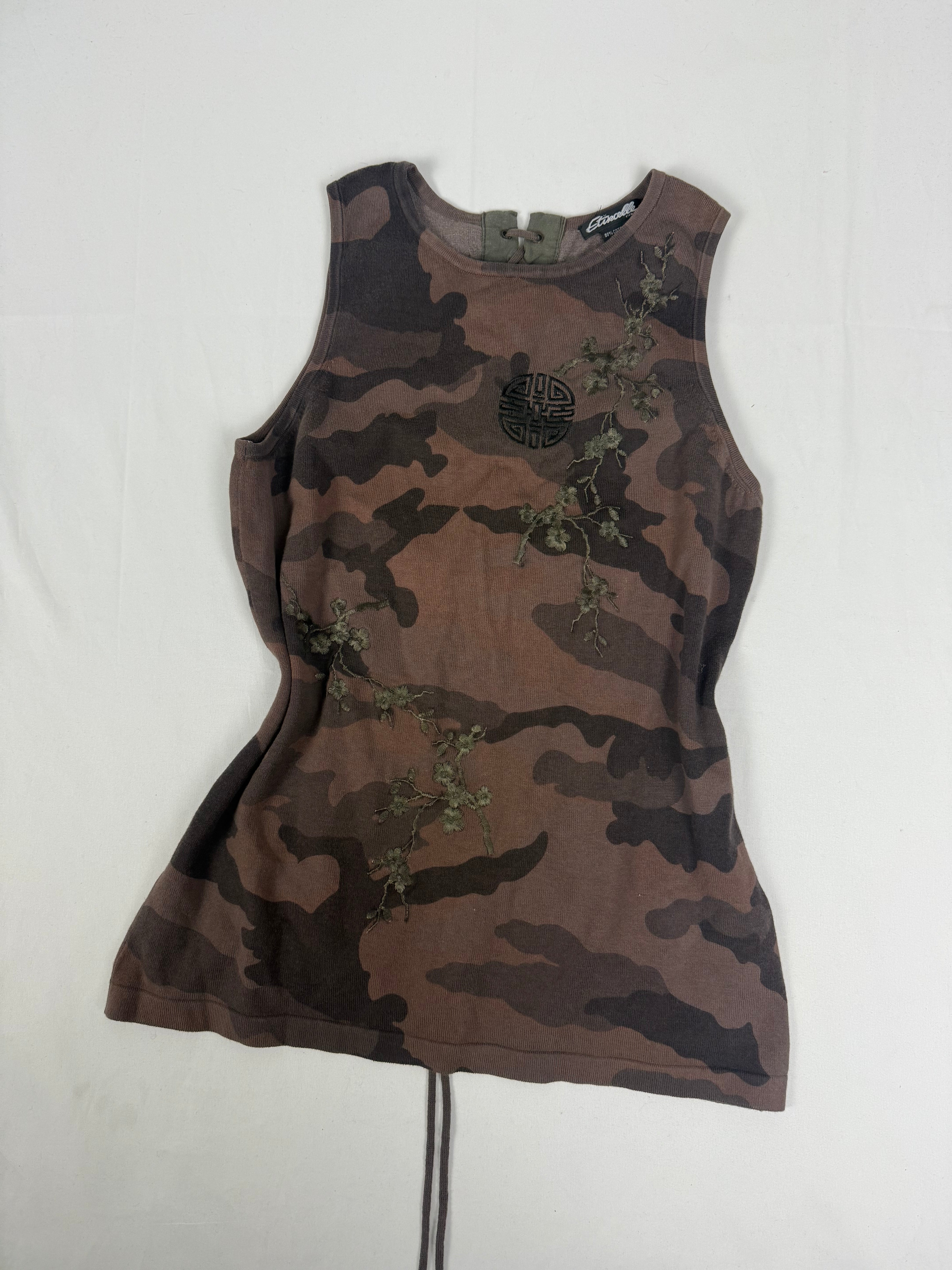 Brown camo lace up cotton tank top (M/L)