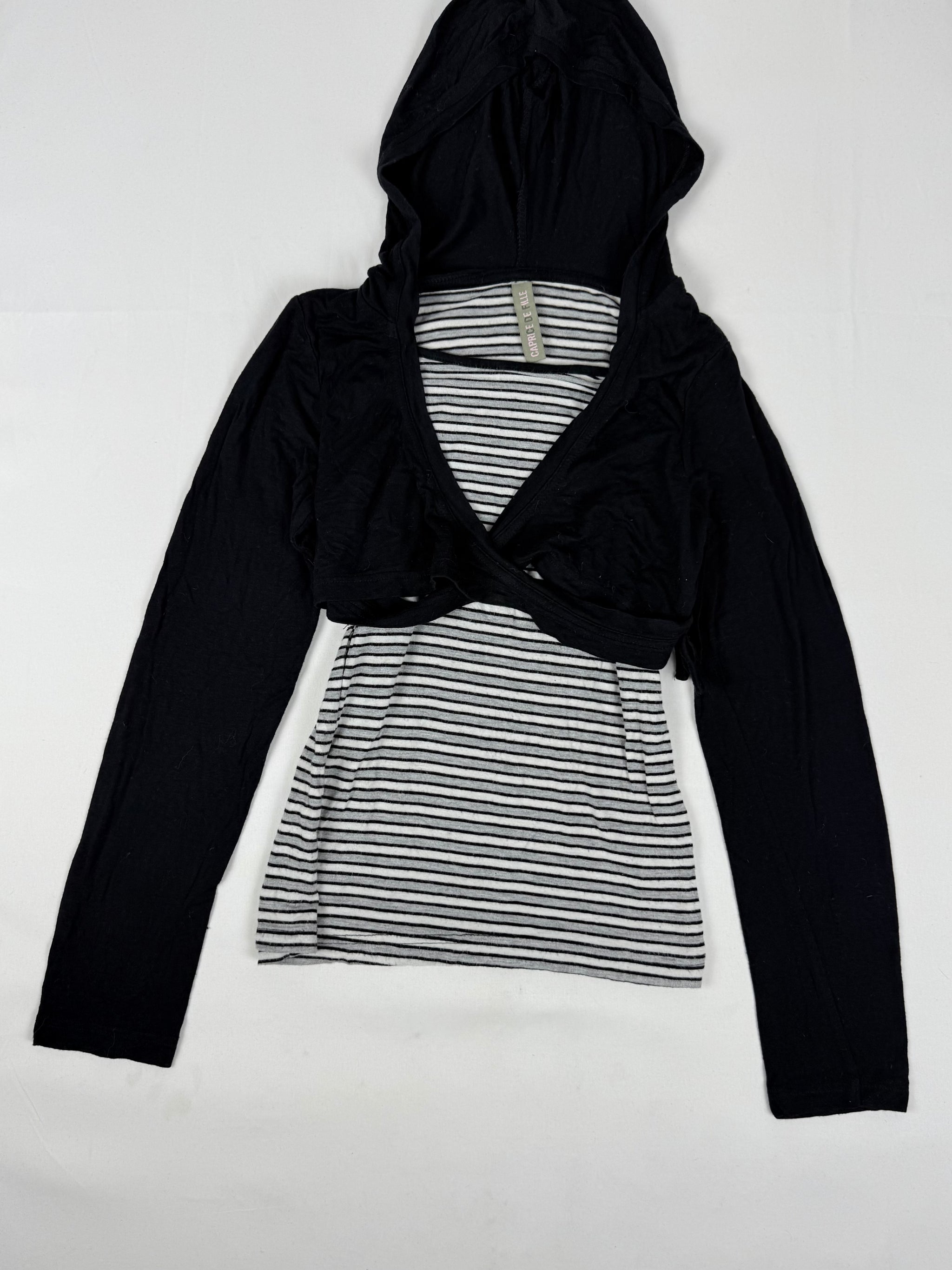 Black striped 2 in 1 hooded long sleeves top (XS)