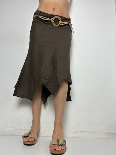 Brown low rise asymmetric mid skirt (S/M)