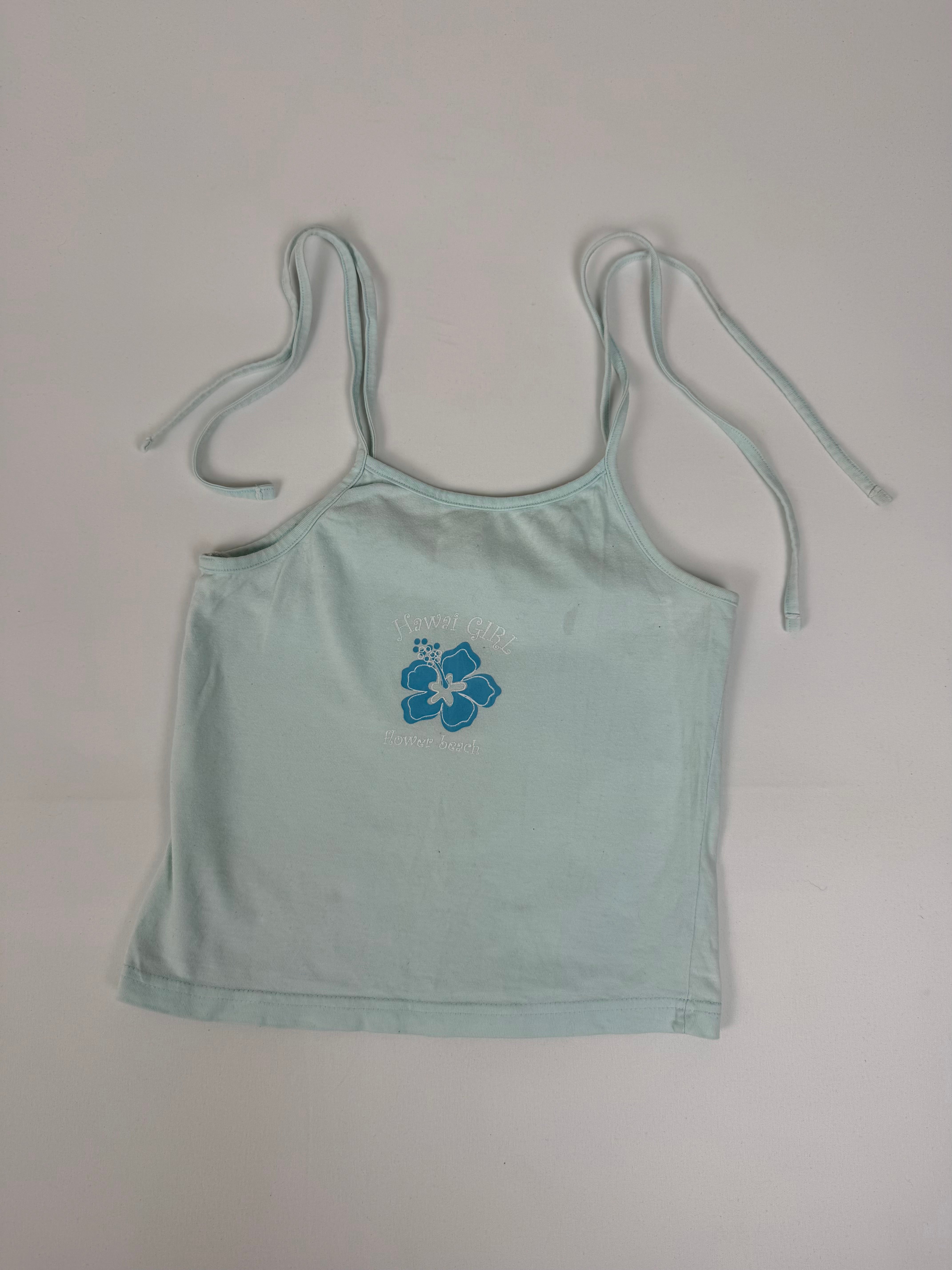Baby blue graphic tie up top (XS)