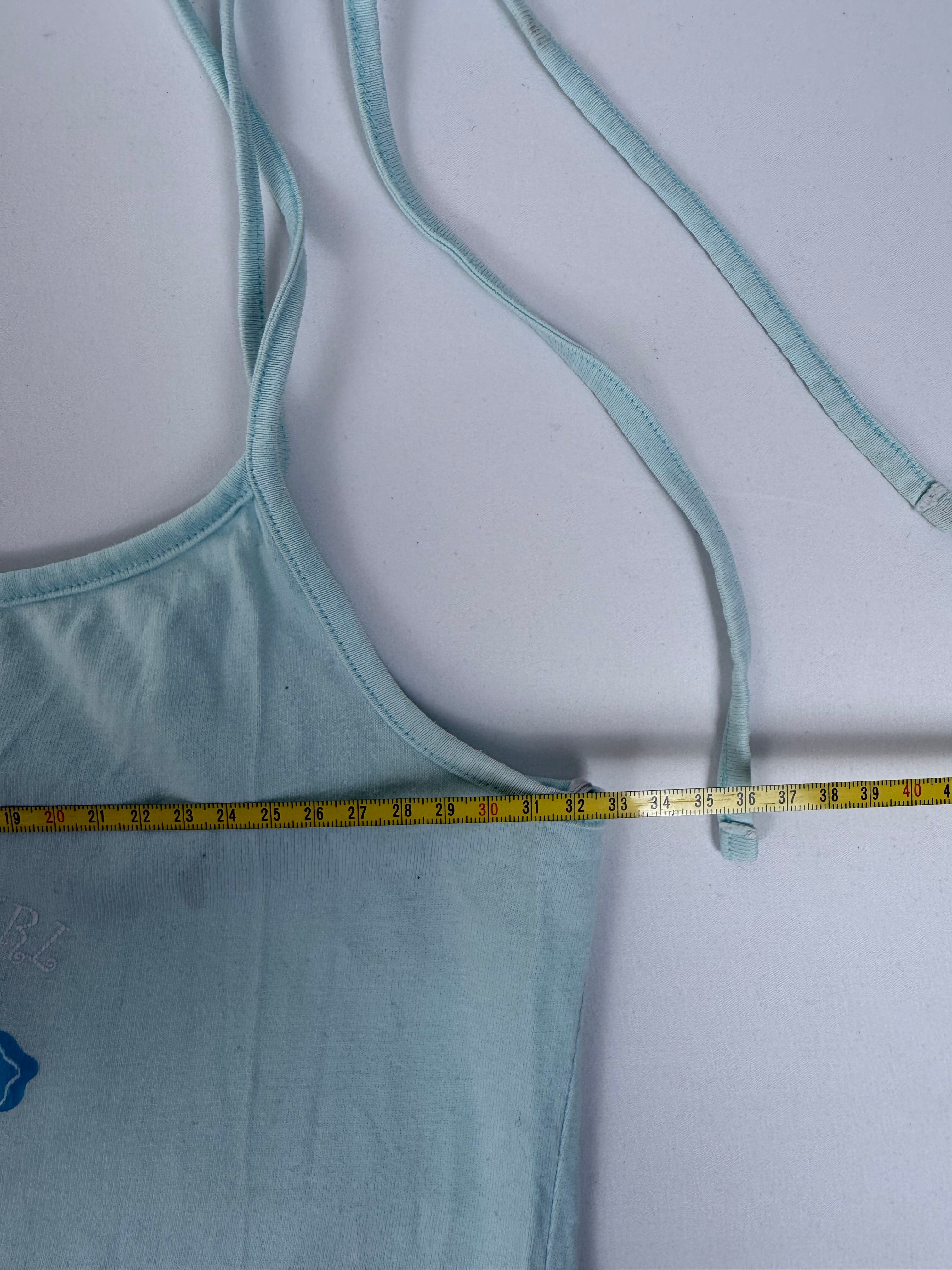 Baby blue graphic tie up top (XS)