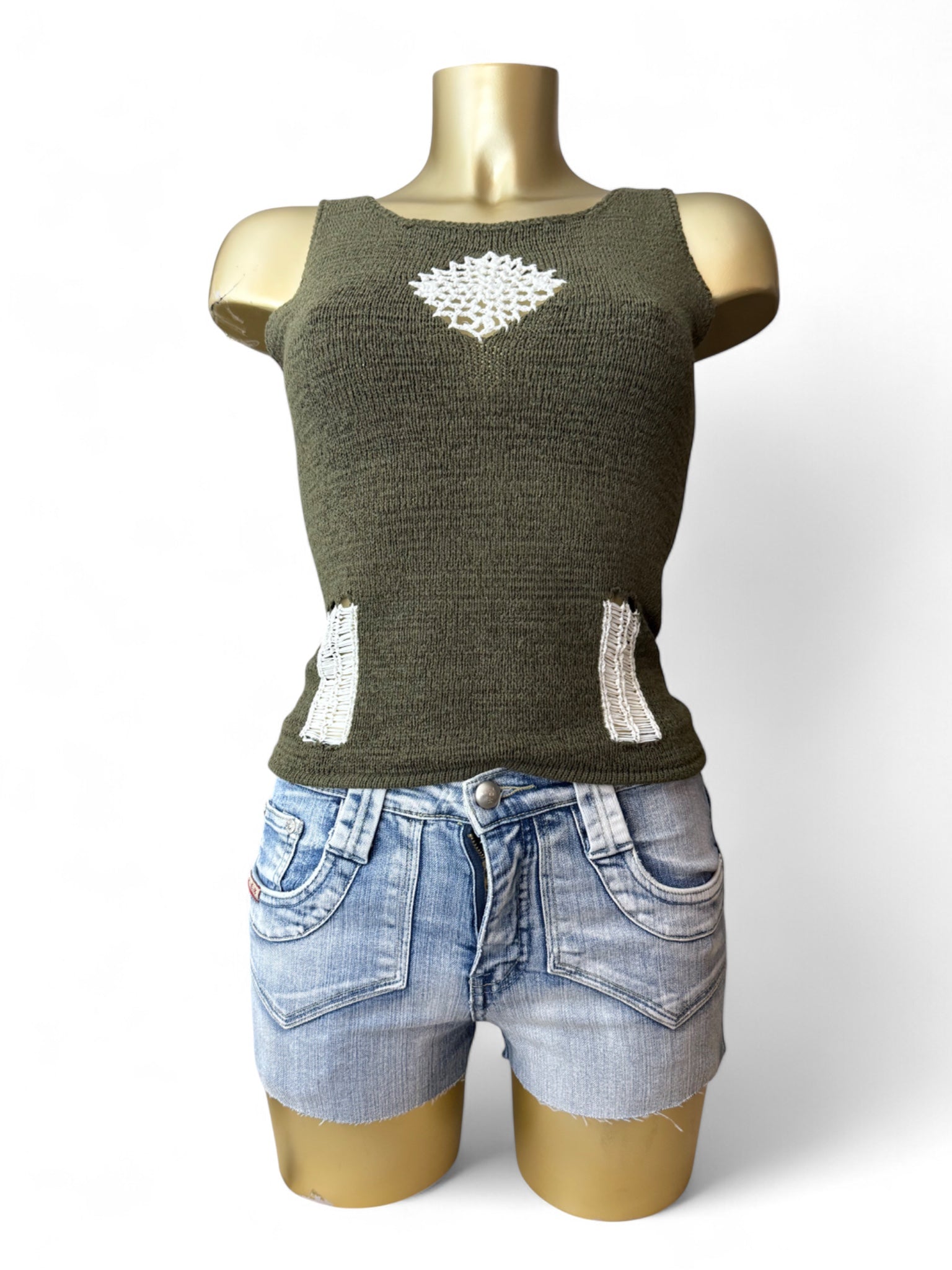 Khaki crochet knitted  top (S/M)