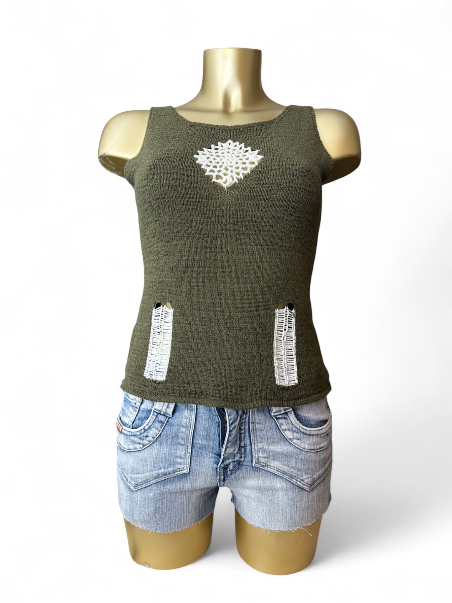 Khaki crochet knitted  top (S/M)