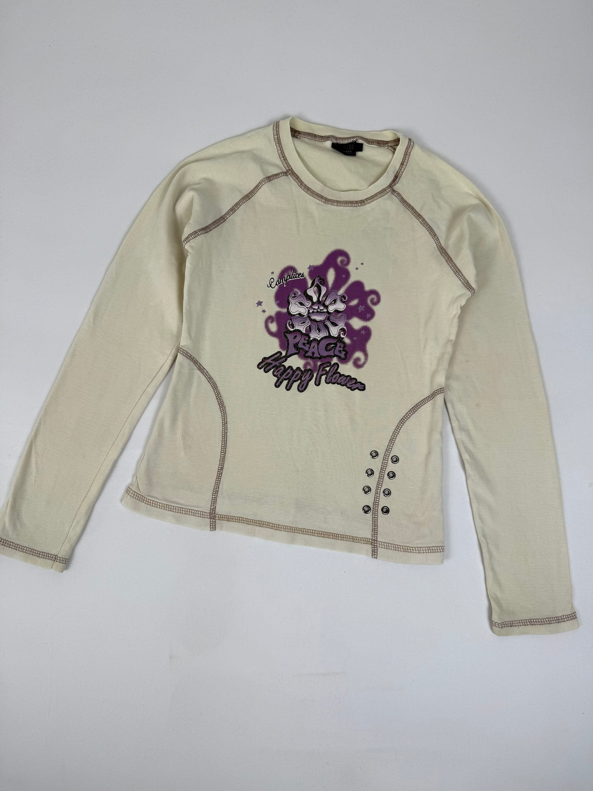 Beige graphic long sleeves top (S)