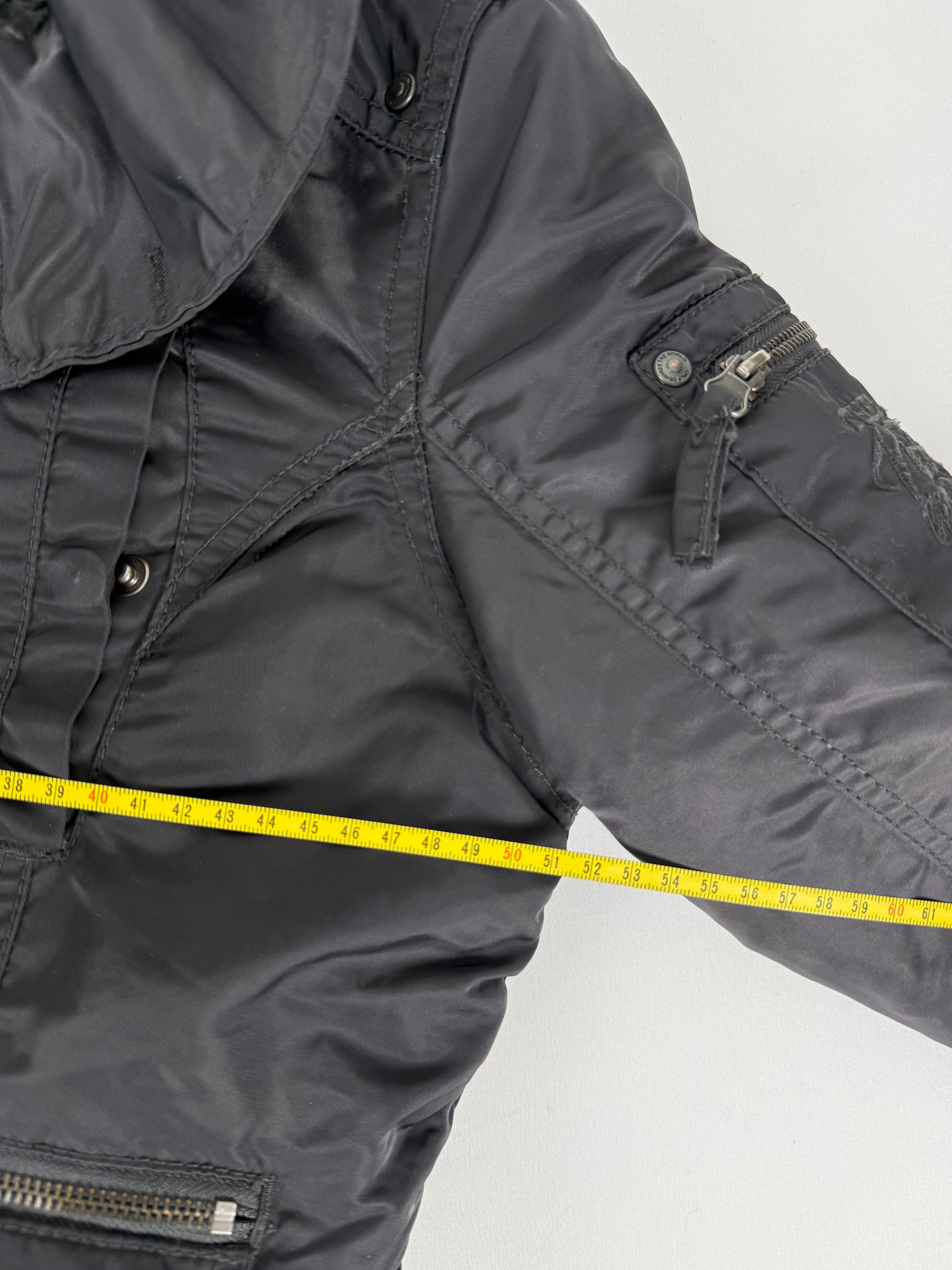 Grey puffer hooded biker jacket (M)