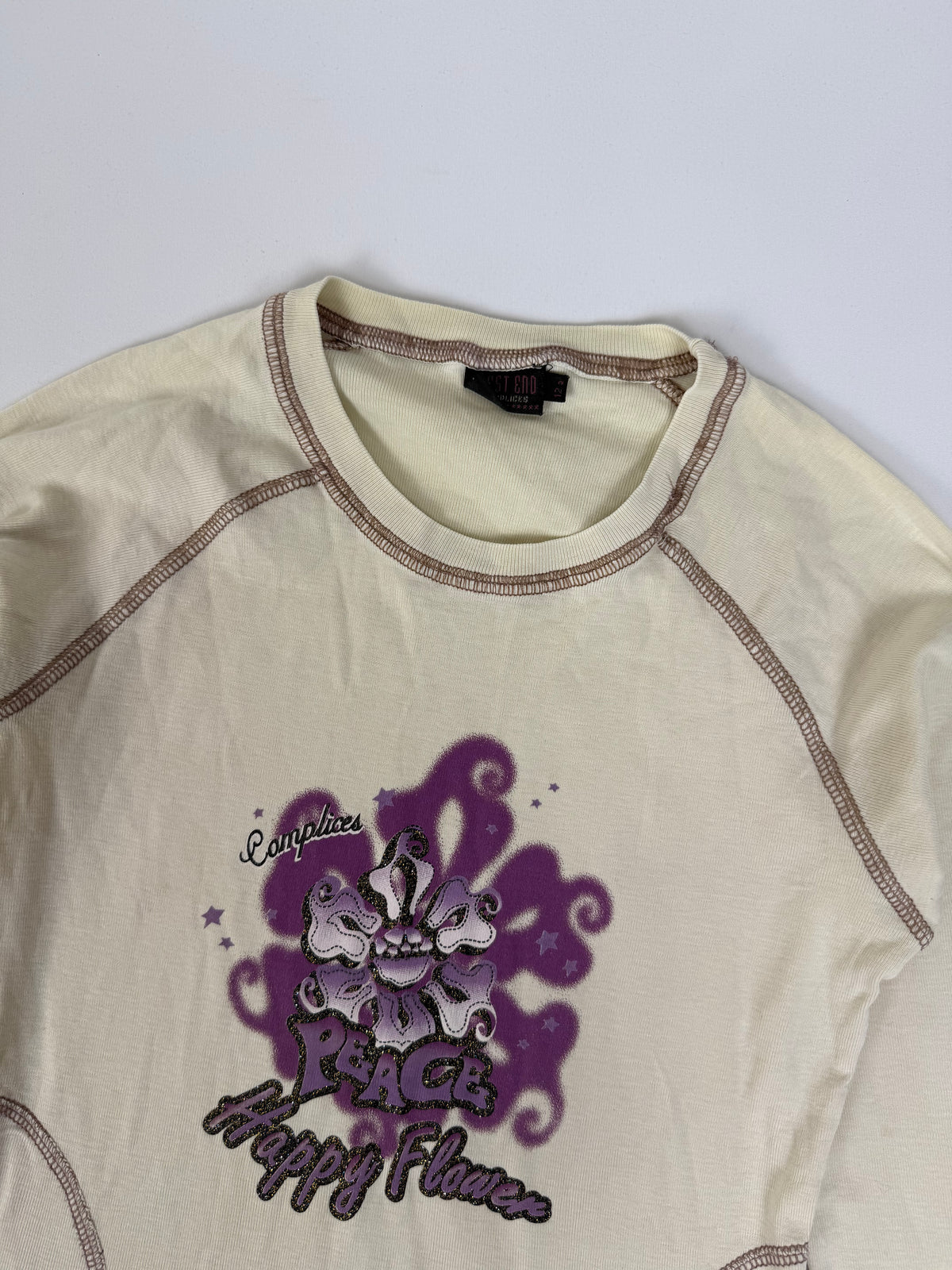 Beige graphic long sleeves top (S)