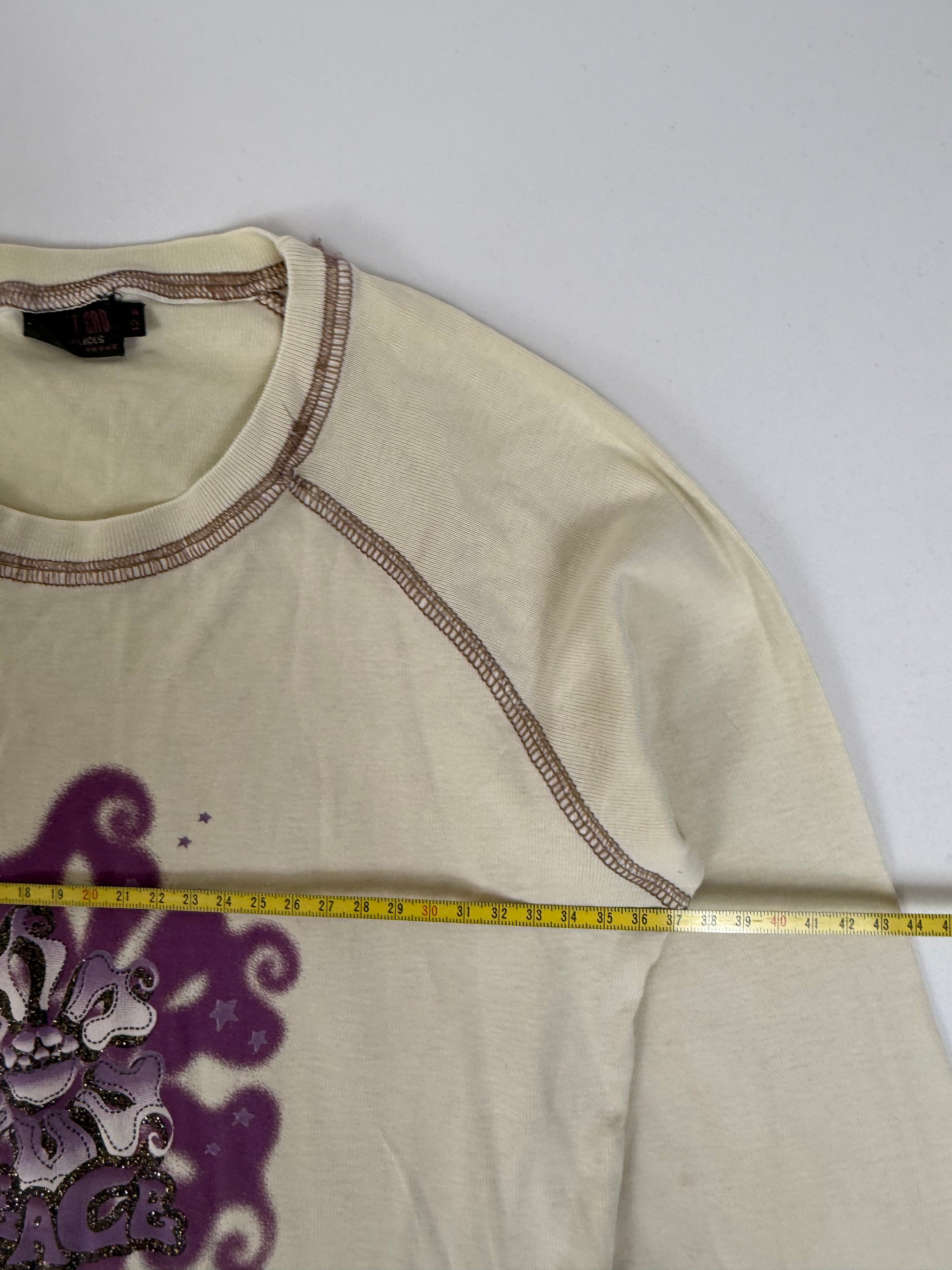 Beige graphic long sleeves top (S)