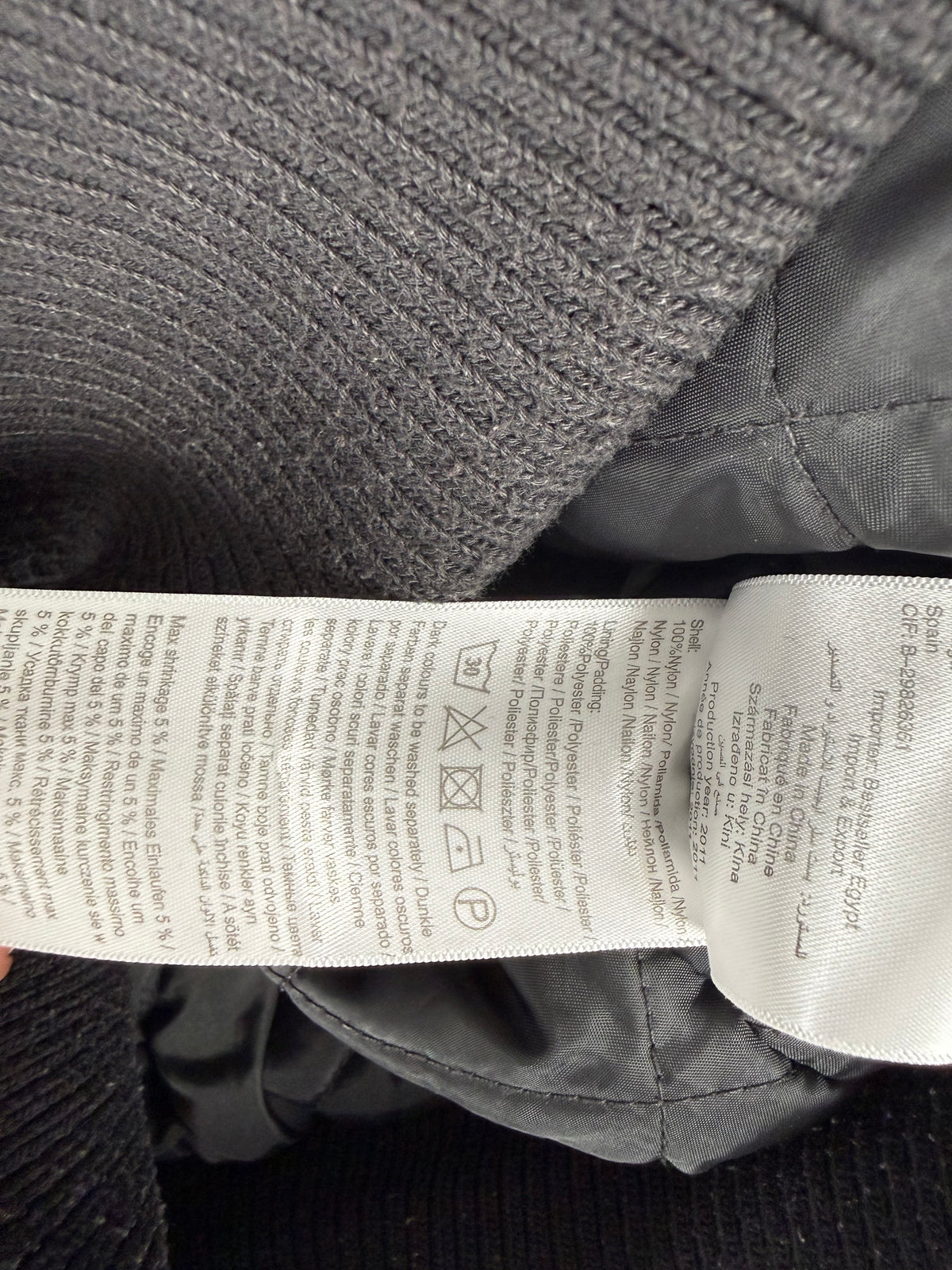 Grey puffer hooded biker jacket (M)