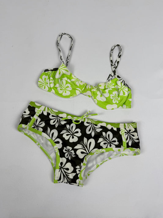 Bicolor floral hibiscus low rise bikini set (XS)
