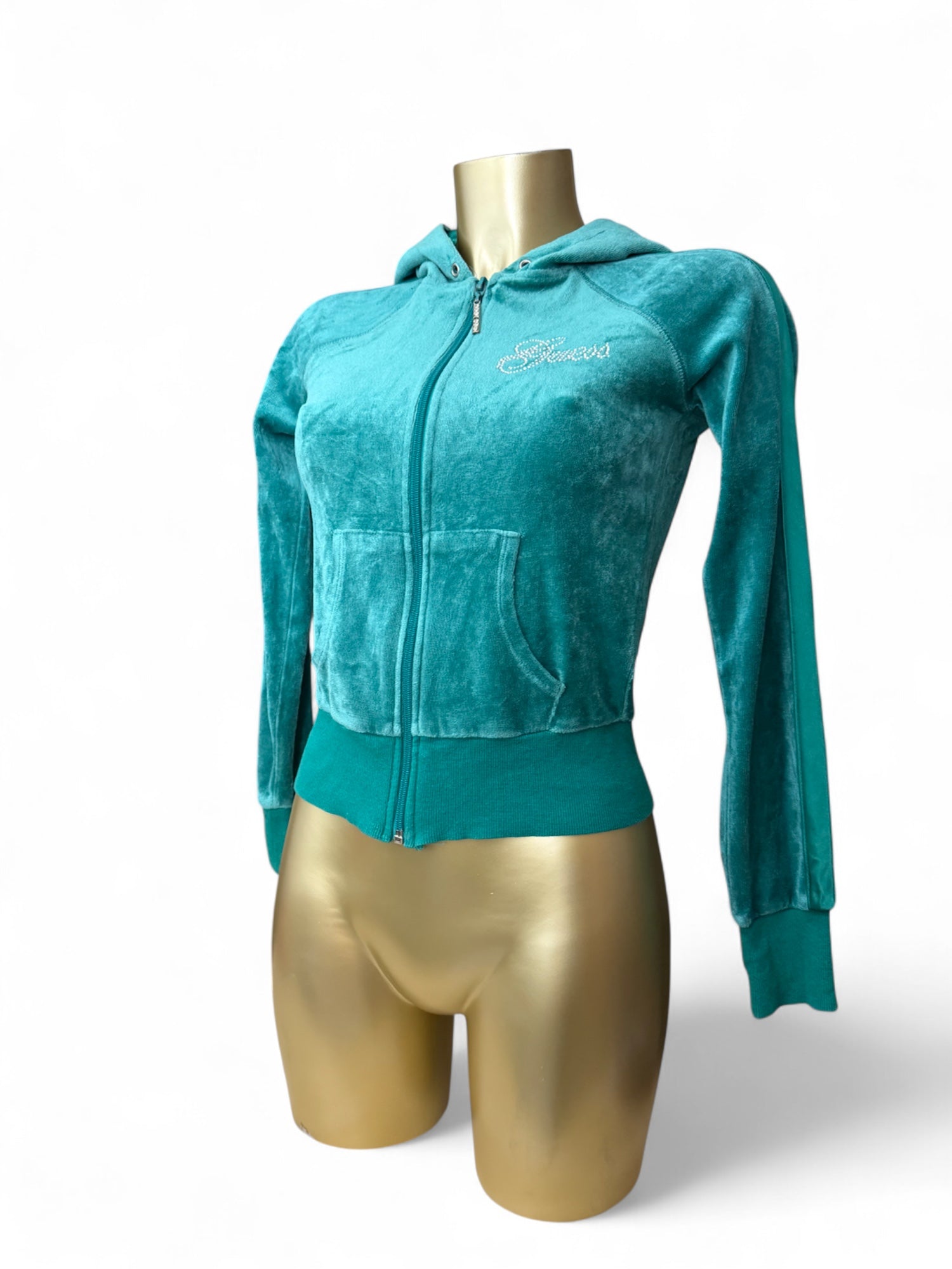 Green velvet zip up hoodie (S)