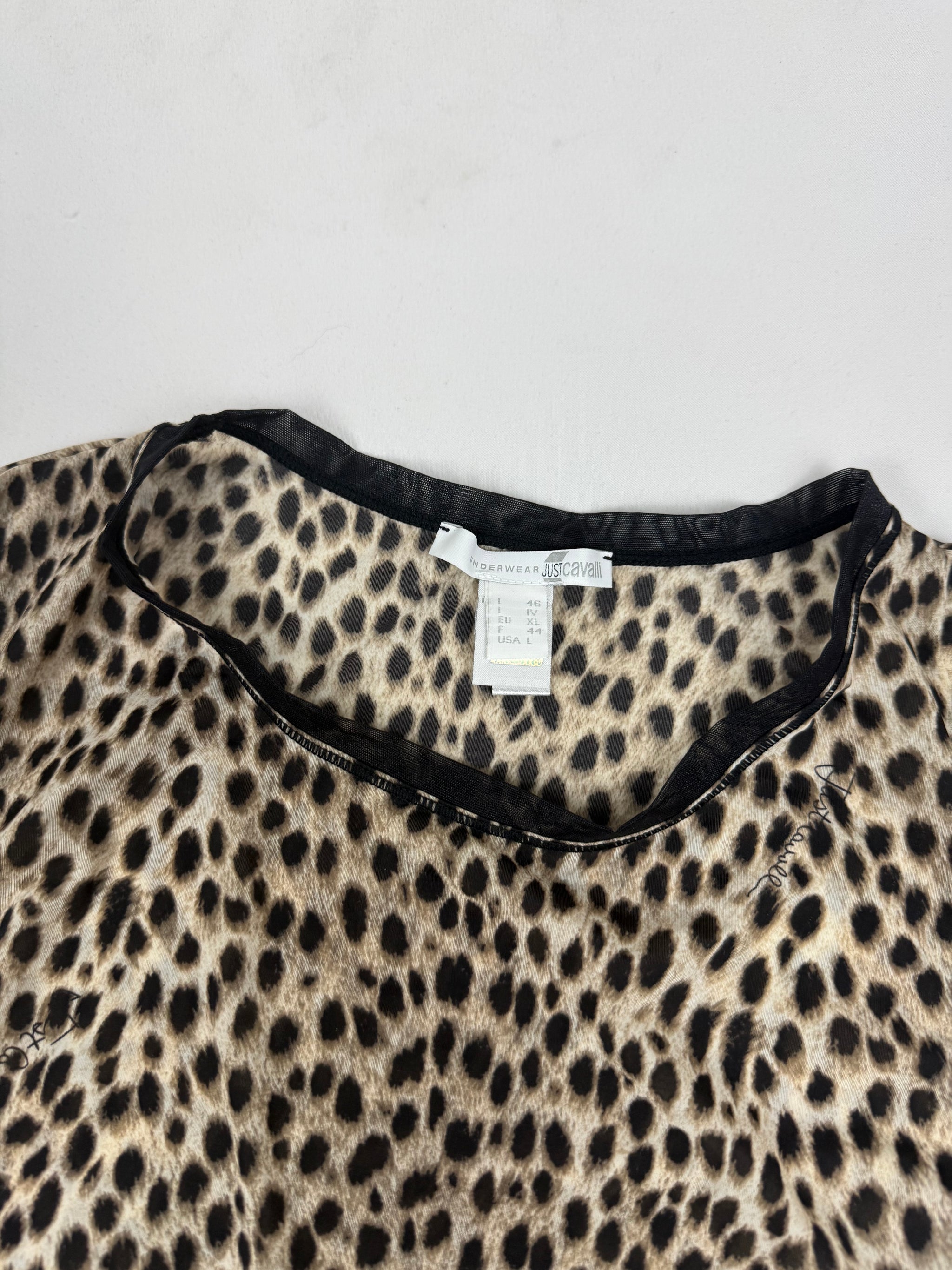 Beige animal print lycra tight fit tee (L)
