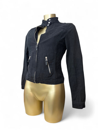 Black zip up biker jacket (S/M)