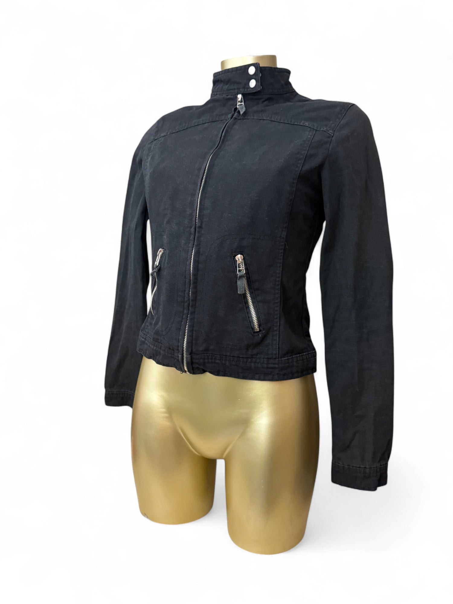 Black zip up biker jacket (S/M)