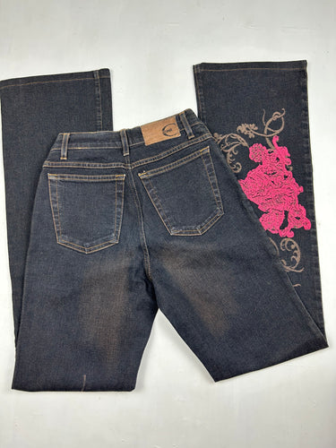 Navy high rise bootcut floral denim pants (XS)