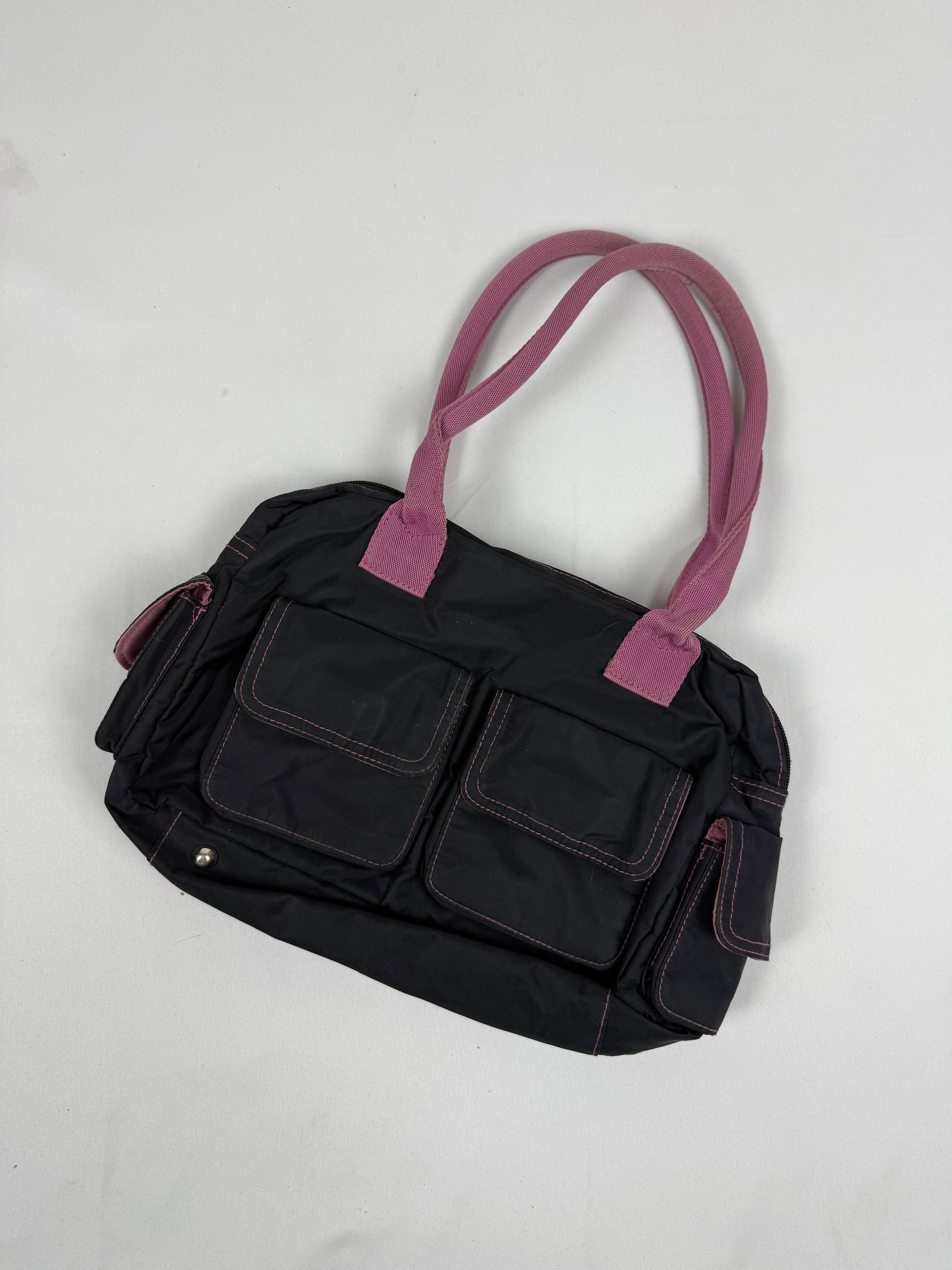 Black & pink besace shoulder bag (23x34cm)