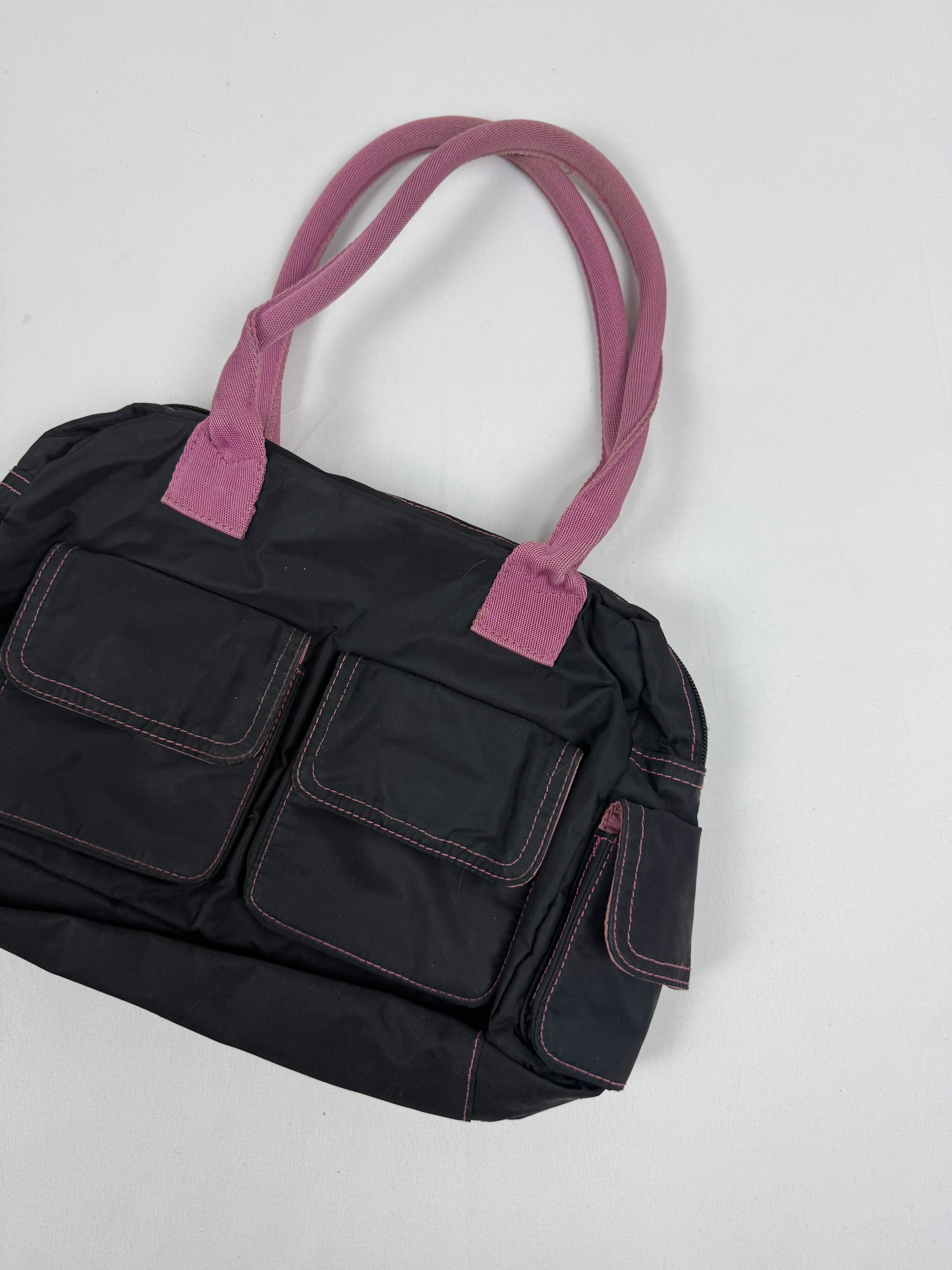 Black & pink besace shoulder bag (23x34cm)