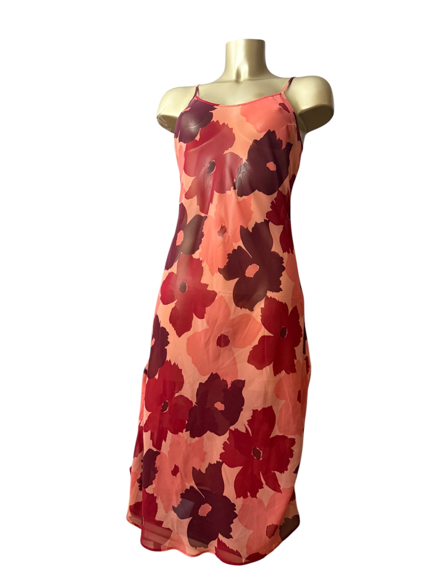 Tan floral mesh maxi dress (S/M)