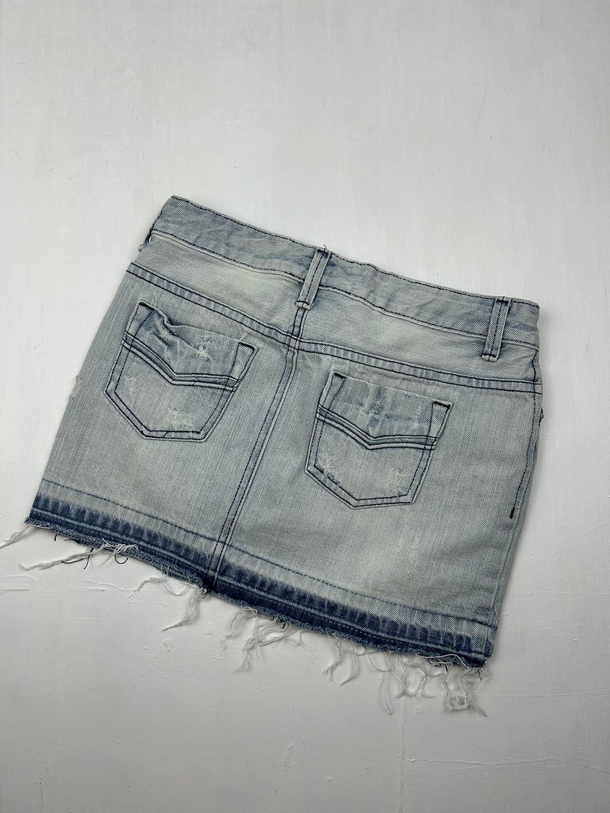 Blue denim low rise mini skirt (XS)