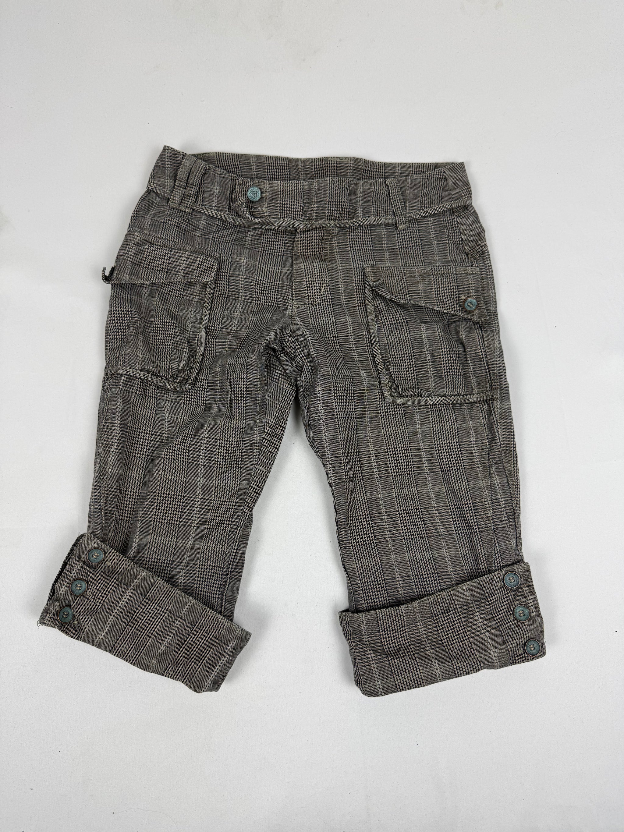 Khaki check print low rise capri pants (XS)