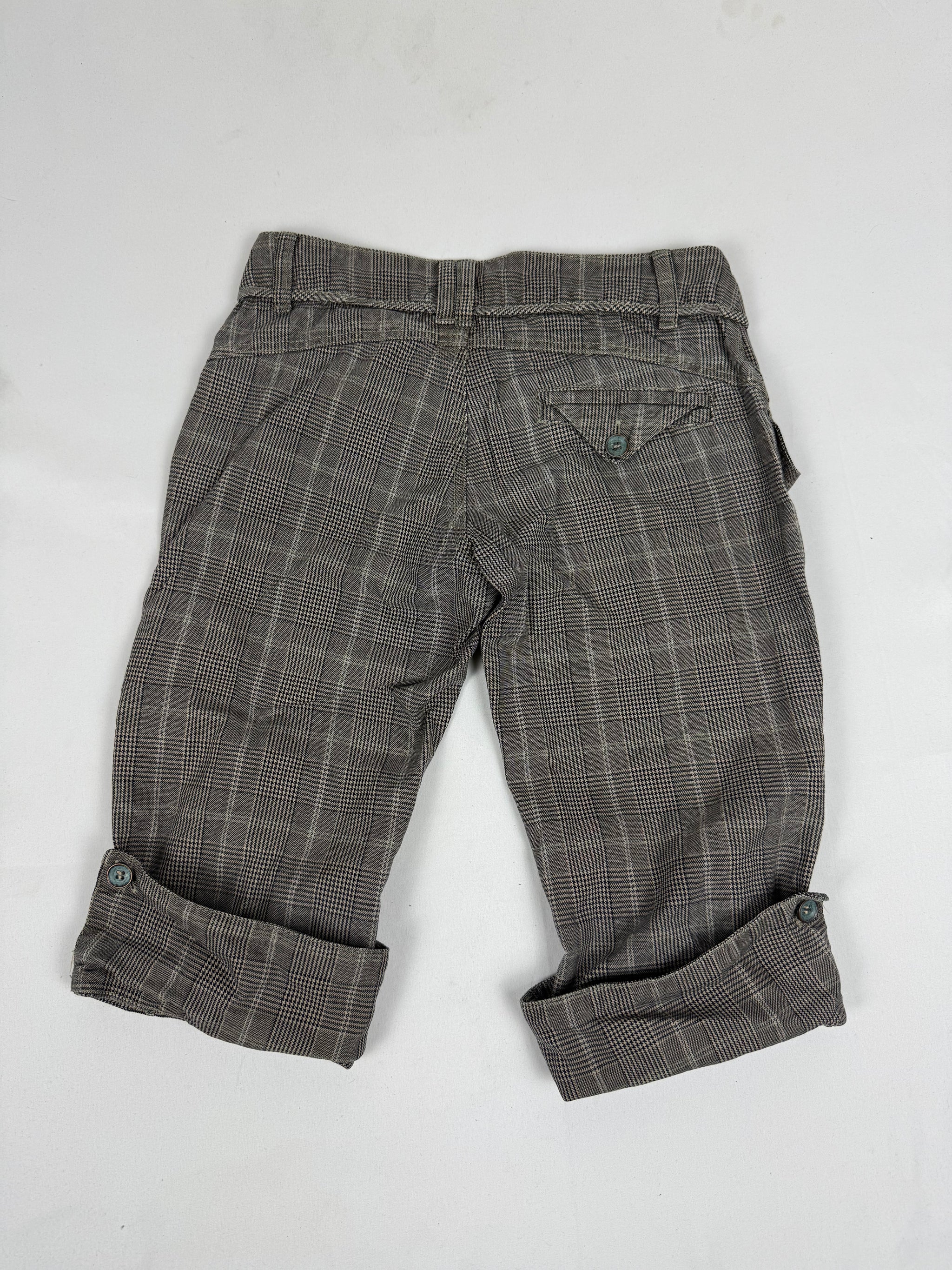 Khaki check print low rise capri pants (XS)
