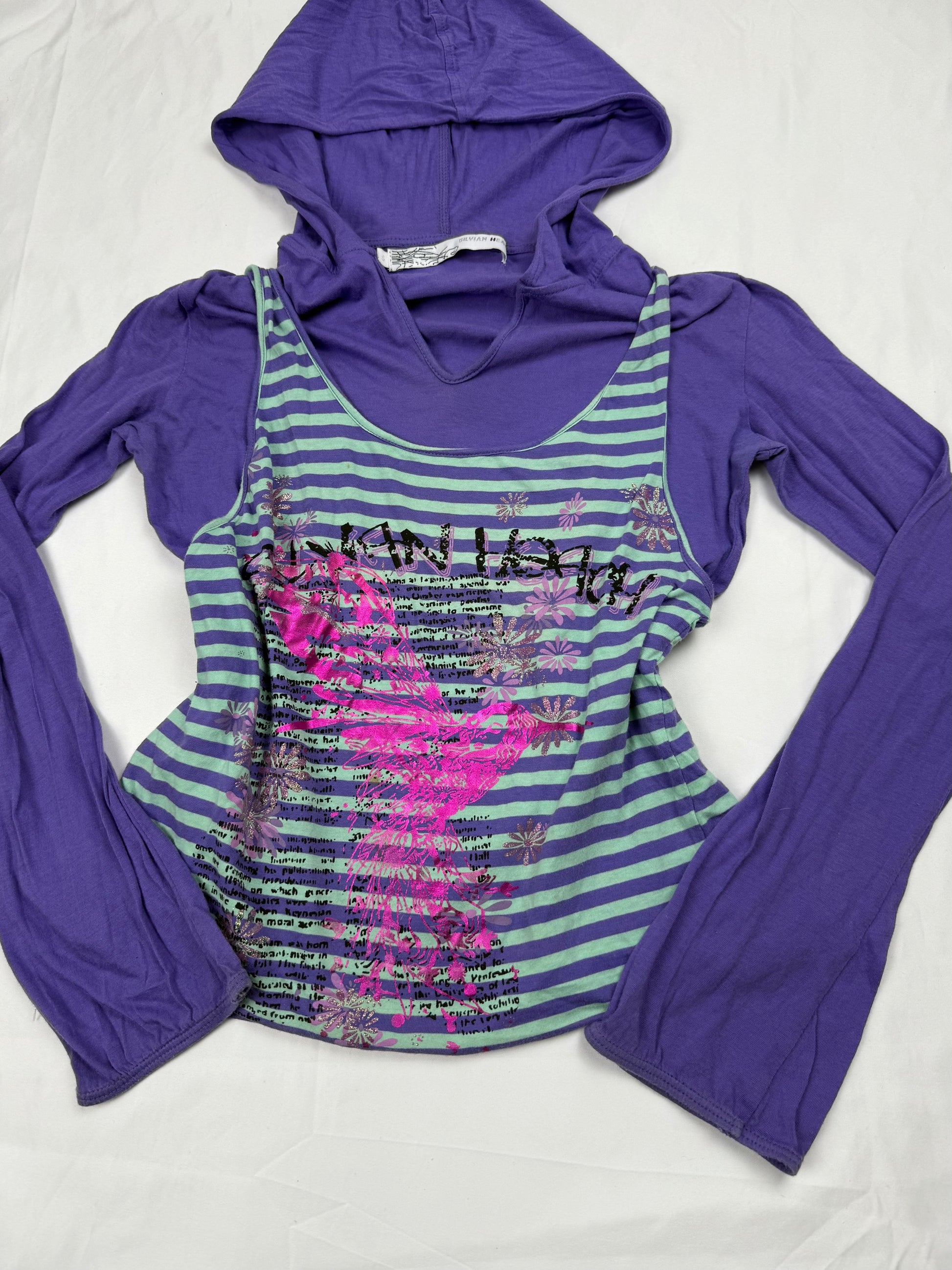 Purple graphic 2 in 1 hooded top (S/M)