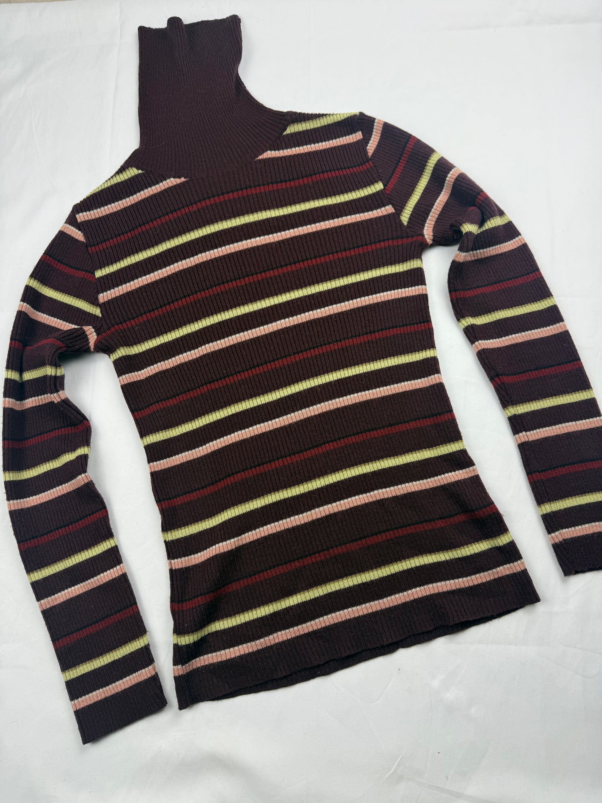 Purple striped stretchy turtleneck wool  jumper (S/M)