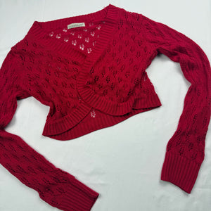 Red crochet linen & cotton bolero top (S/M)