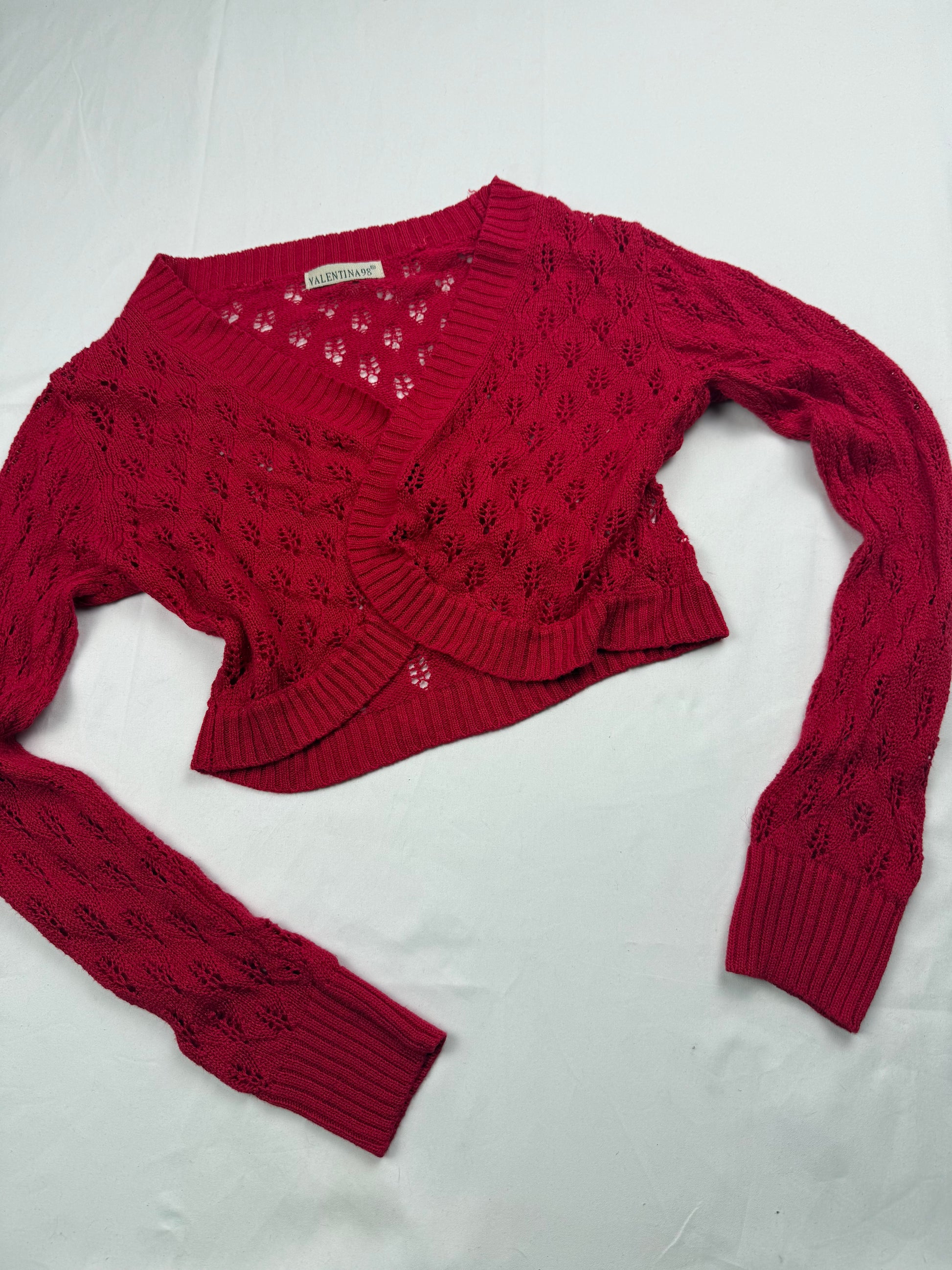Red crochet linen & cotton bolero top (S/M)