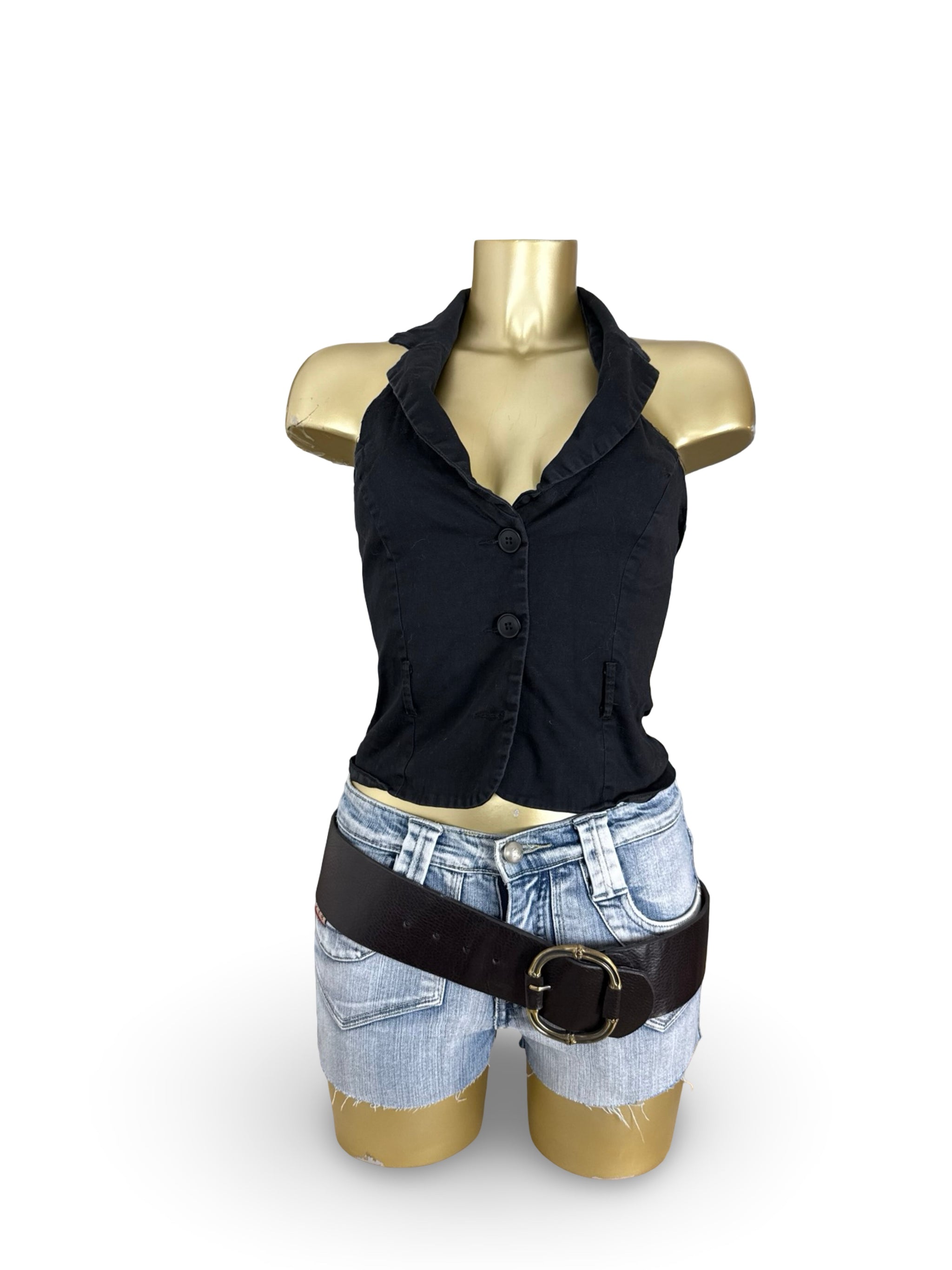 Black waistcoat cotton top (S)