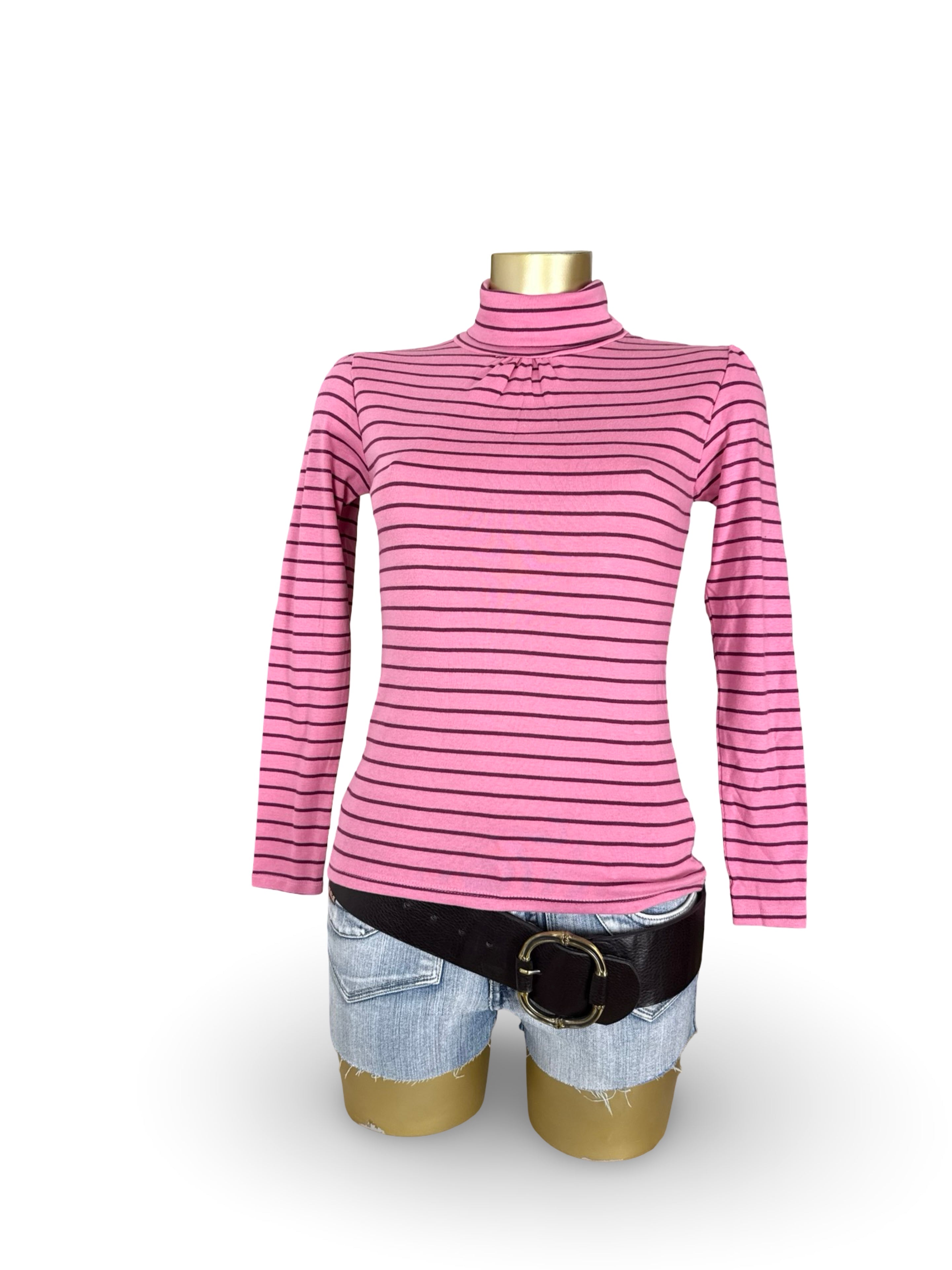Pink striped turtleneck long sleeves top (XS)