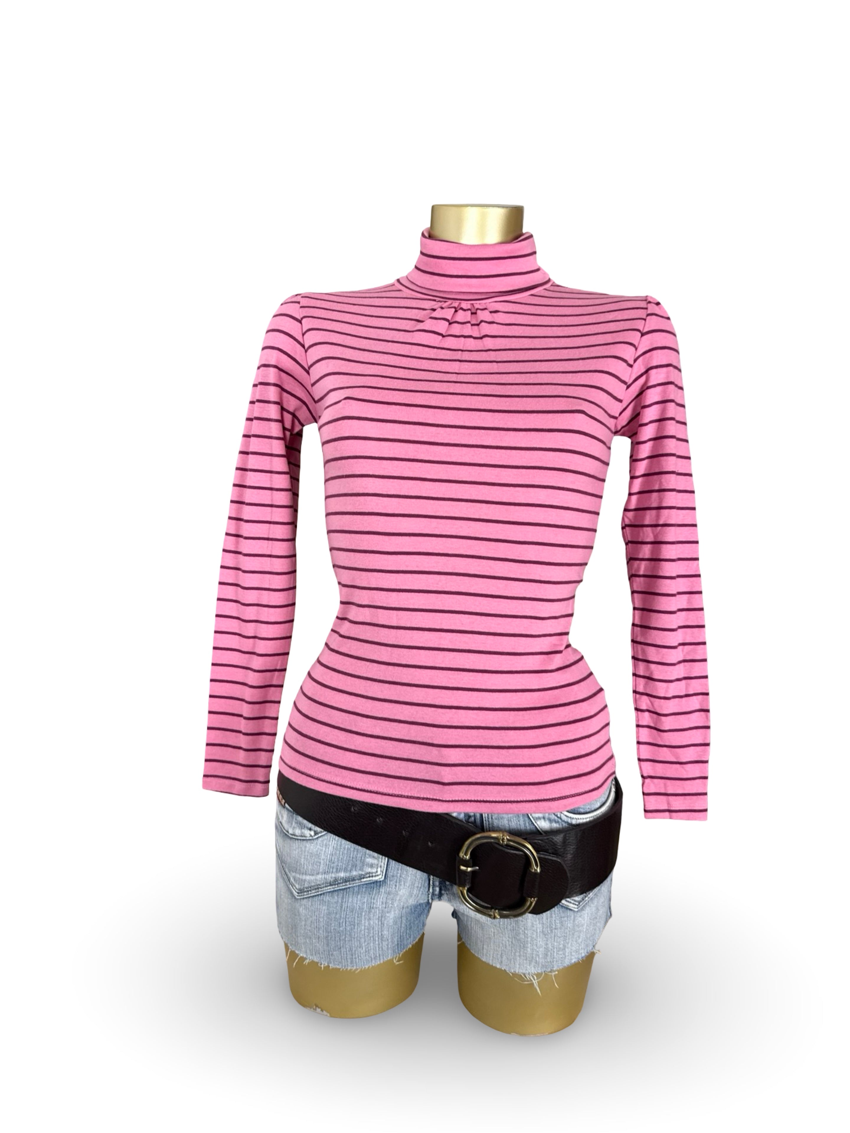 Pink striped turtleneck long sleeves top (XS)