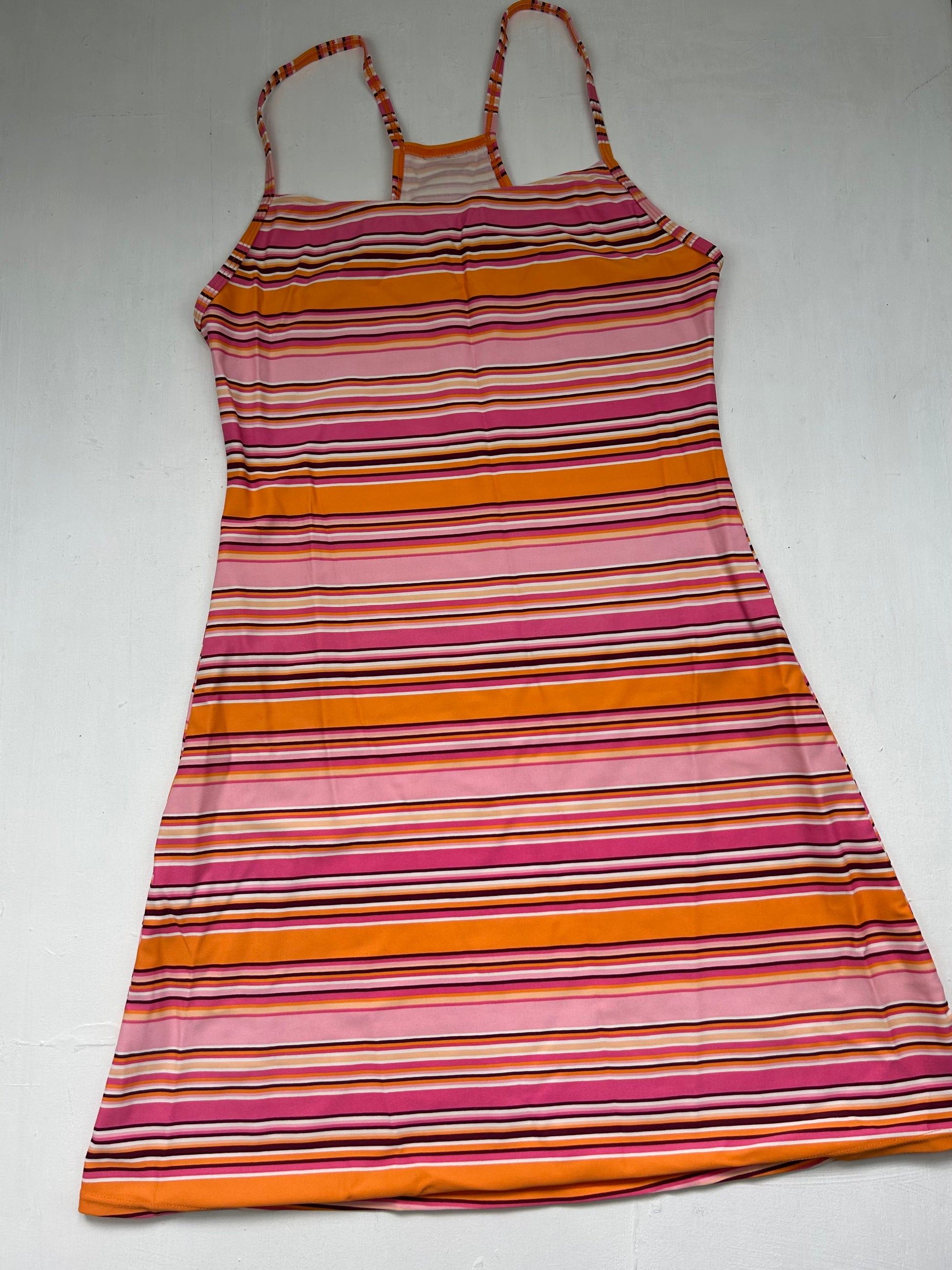 Orange striped summer mini dress (S)