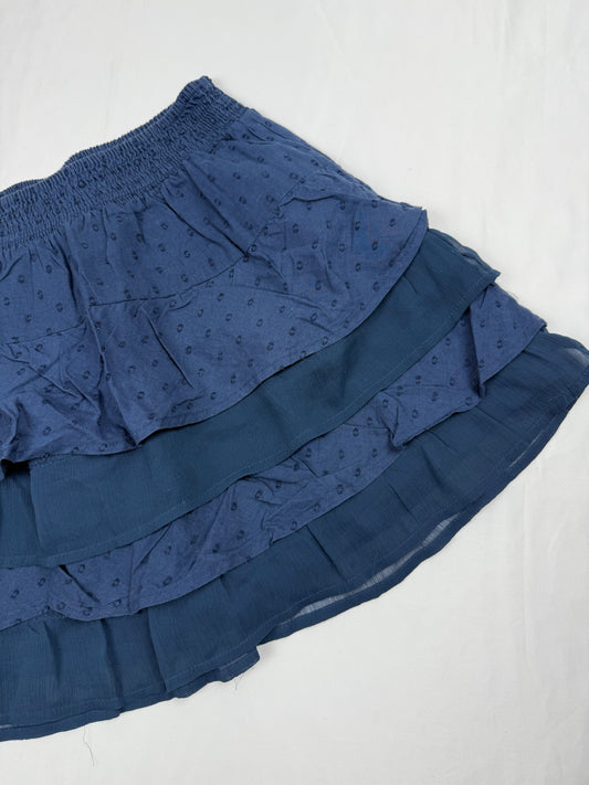 Navy blue cotton low rise pleated mini skirt (S)