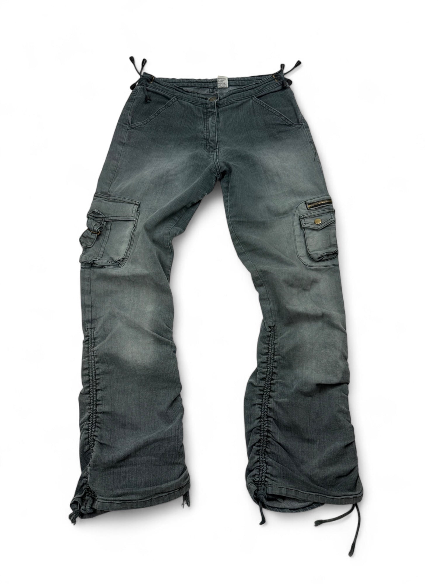 Denim cargo ruched low rise baggy pants (S/M)