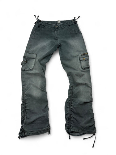 Denim cargo ruched low rise baggy pants (S/M)