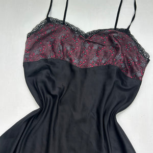 Black floral satin babydoll mini dress (M)
