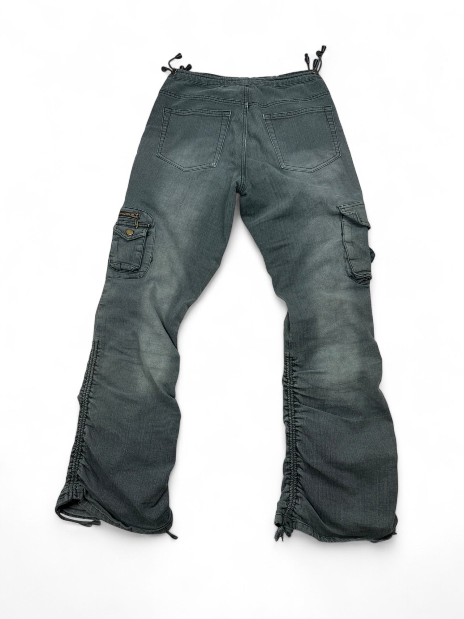 Denim cargo ruched low rise baggy pants (S/M)