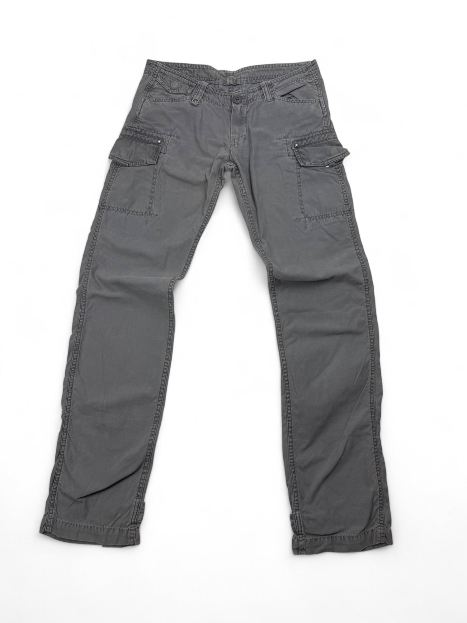 Denim grey low rise cargo pants (S)