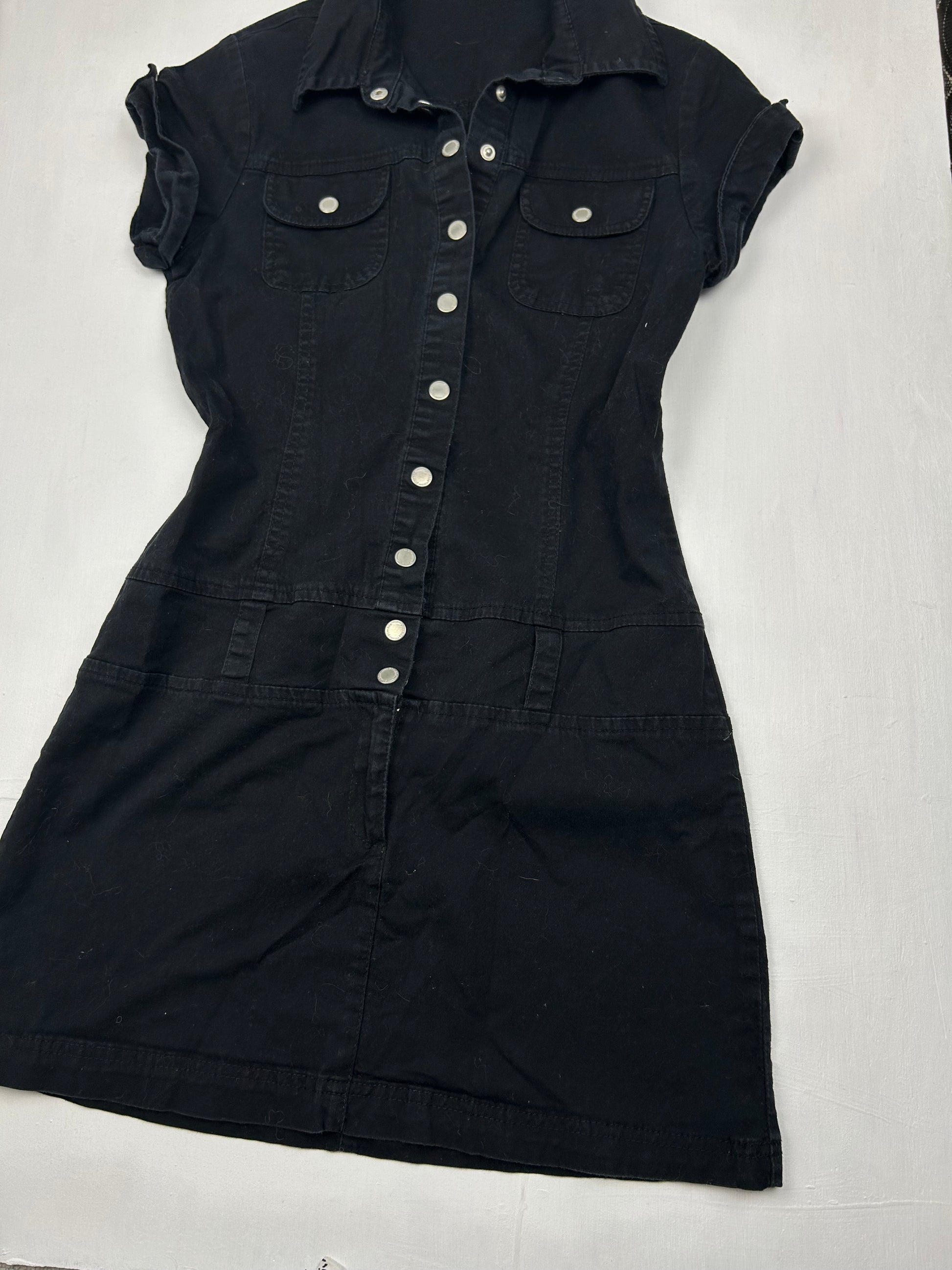 Black denim buttons up mini dress (S/M)