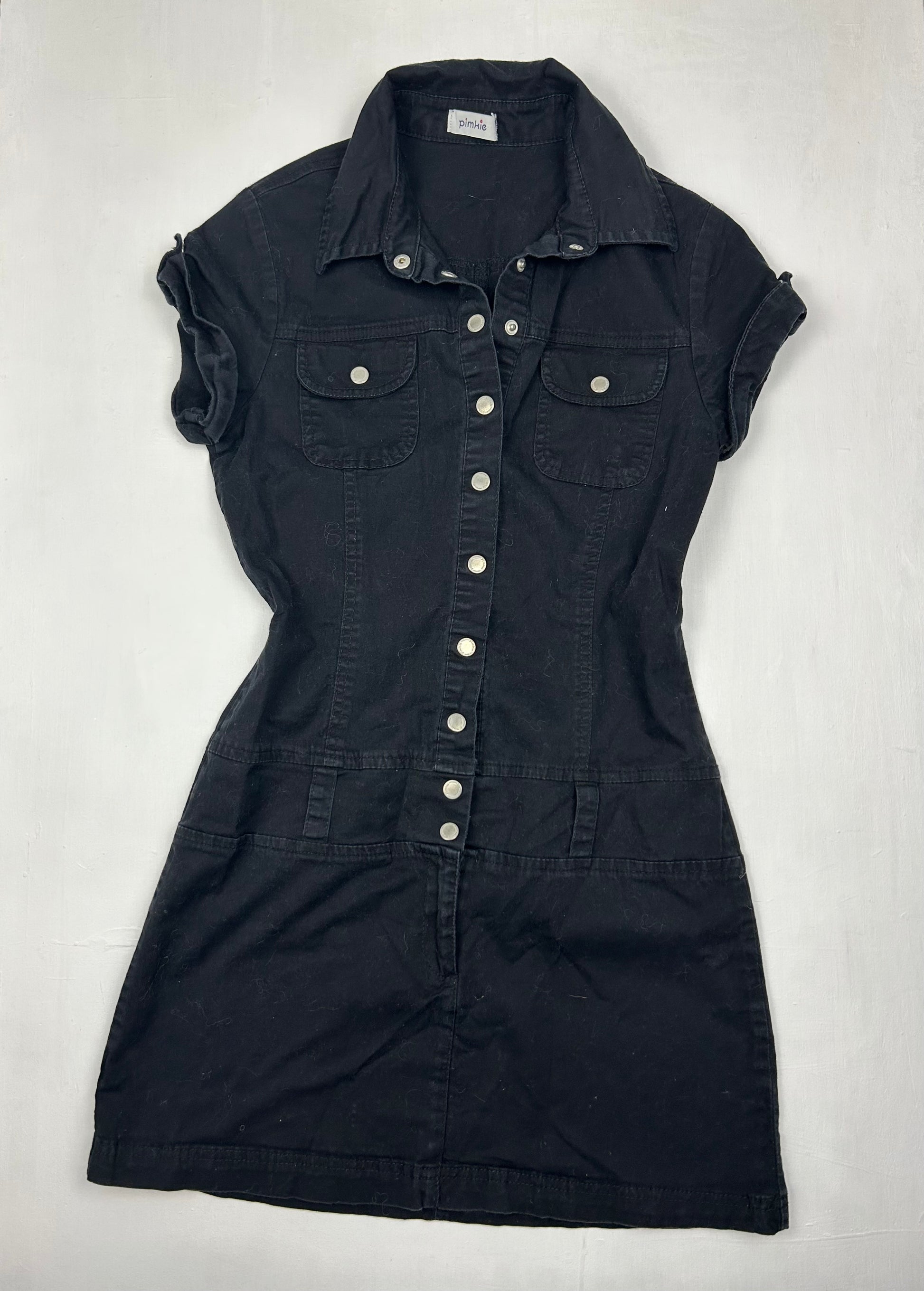 Black denim buttons up mini dress (S/M)