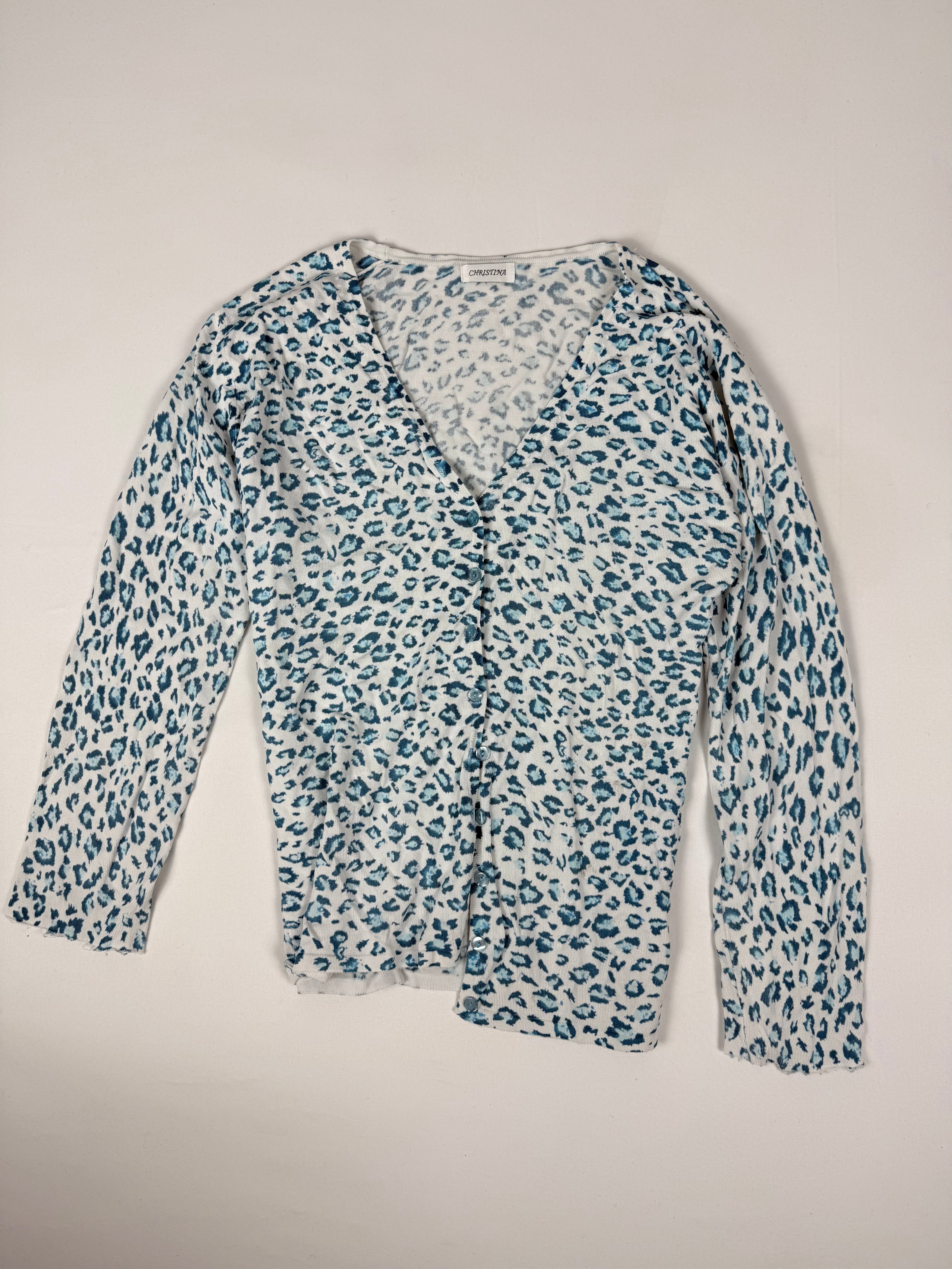 White & blue animal print cardigan (XL)