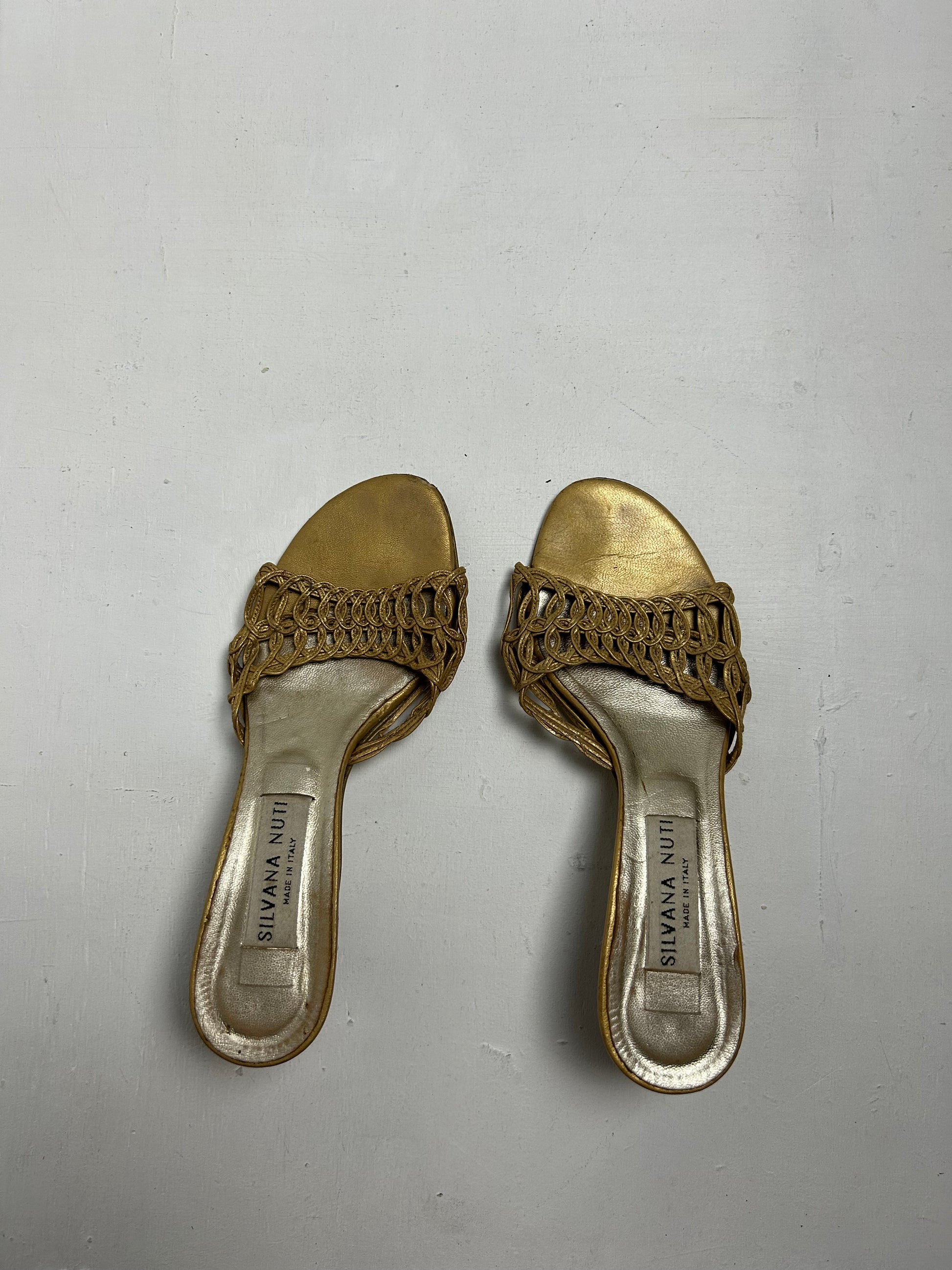 Gold real leather kitten heels sandals shoes (37)